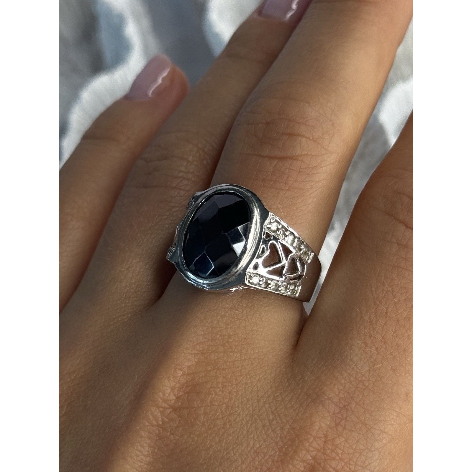 Jewelry 925 STERLING SILVER ONYX & BERYL RING SIZE 9 Size ONE SIZE - 6 Thumbnail