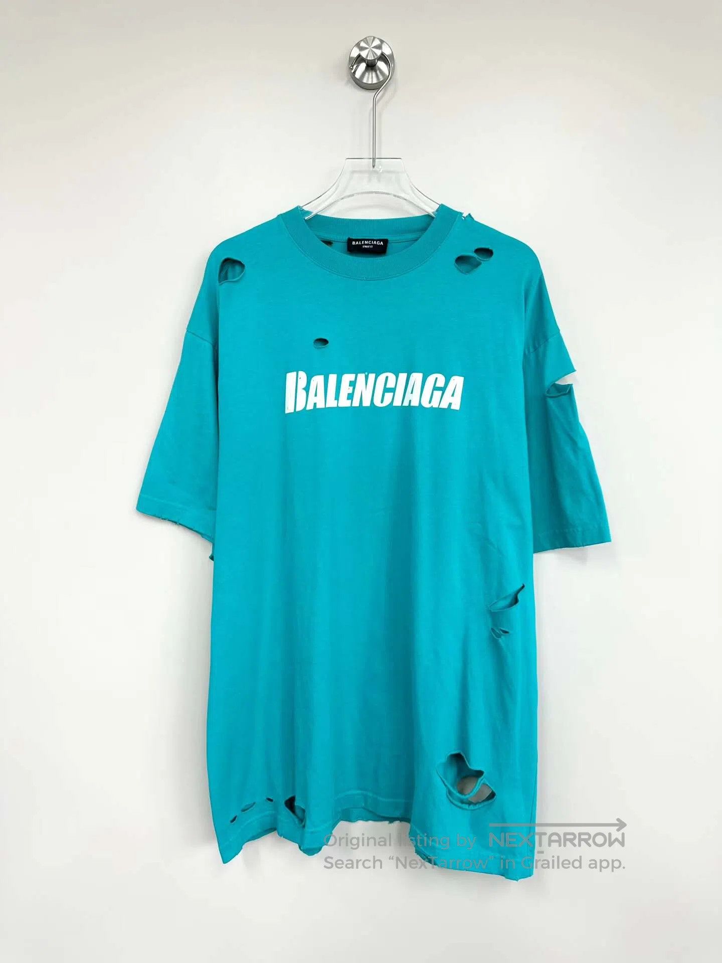 Balenciaga Balenciaga Teal Destruction Letter Logo Short Sleeve| Size US XS / EU 42 / 0 - 1 Thumbnail