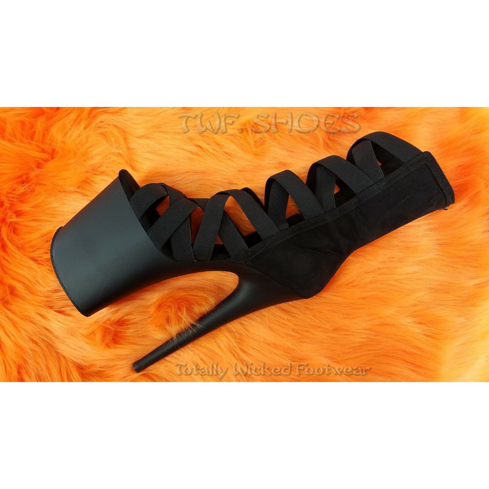 Other Flamingo 800-24 Elastic Strap 8" Heel Platform Shoes Black S Size US 6 / IT 36 - 3 Thumbnail