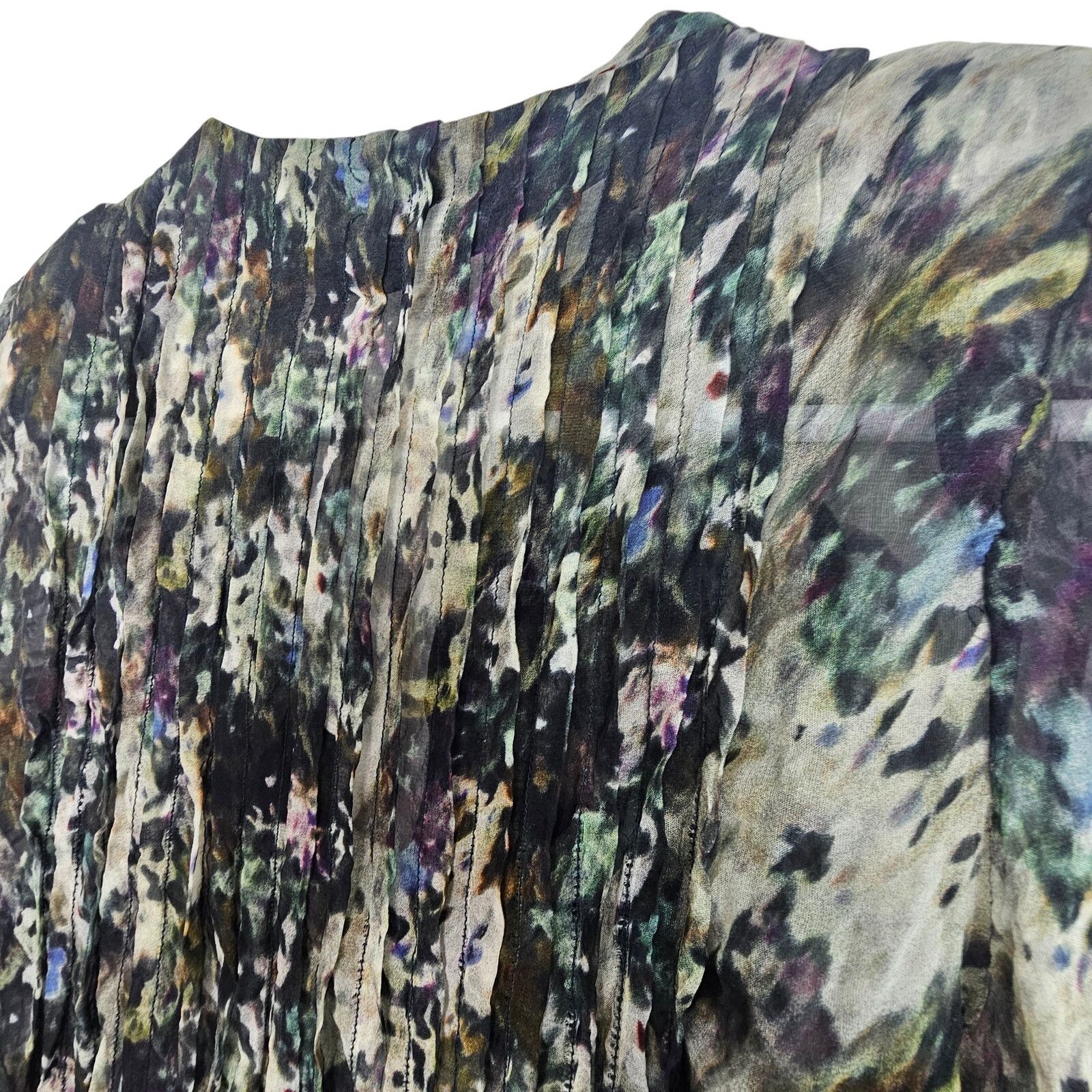 Mega Yacht Megan Park Silk Dress 0 Watercolor Sheer Overlay Pintuck Size XS / US 0-2 / IT 36-38 - 11 Thumbnail