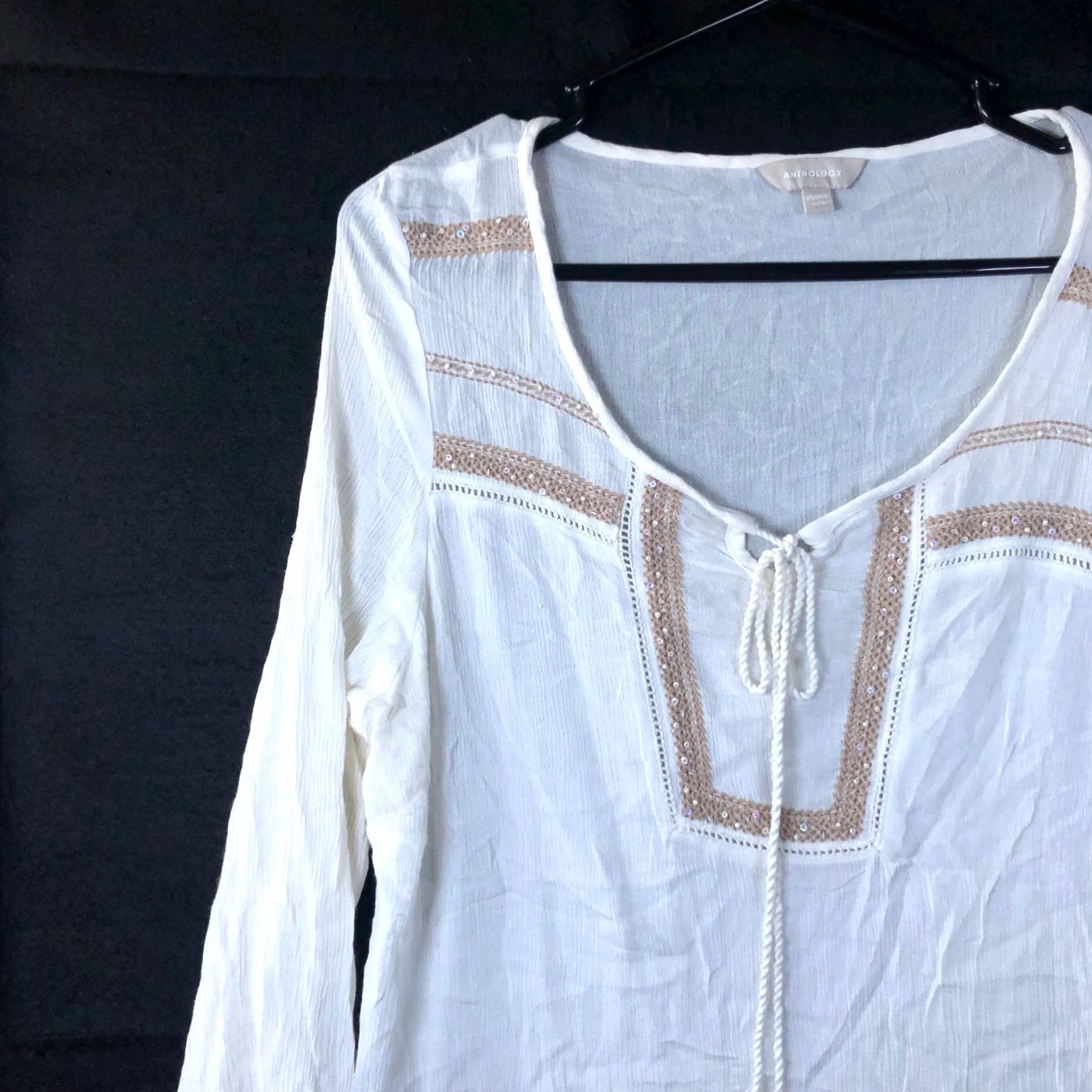 Vintage Anthology Shirt White Embroidered Sheer Long Sleeve 12 Viscose Womens Shirt Casual Workwear 100% Viscose XS-XL? Size XL / US 12-14 / IT 48-50 - 4 Thumbnail