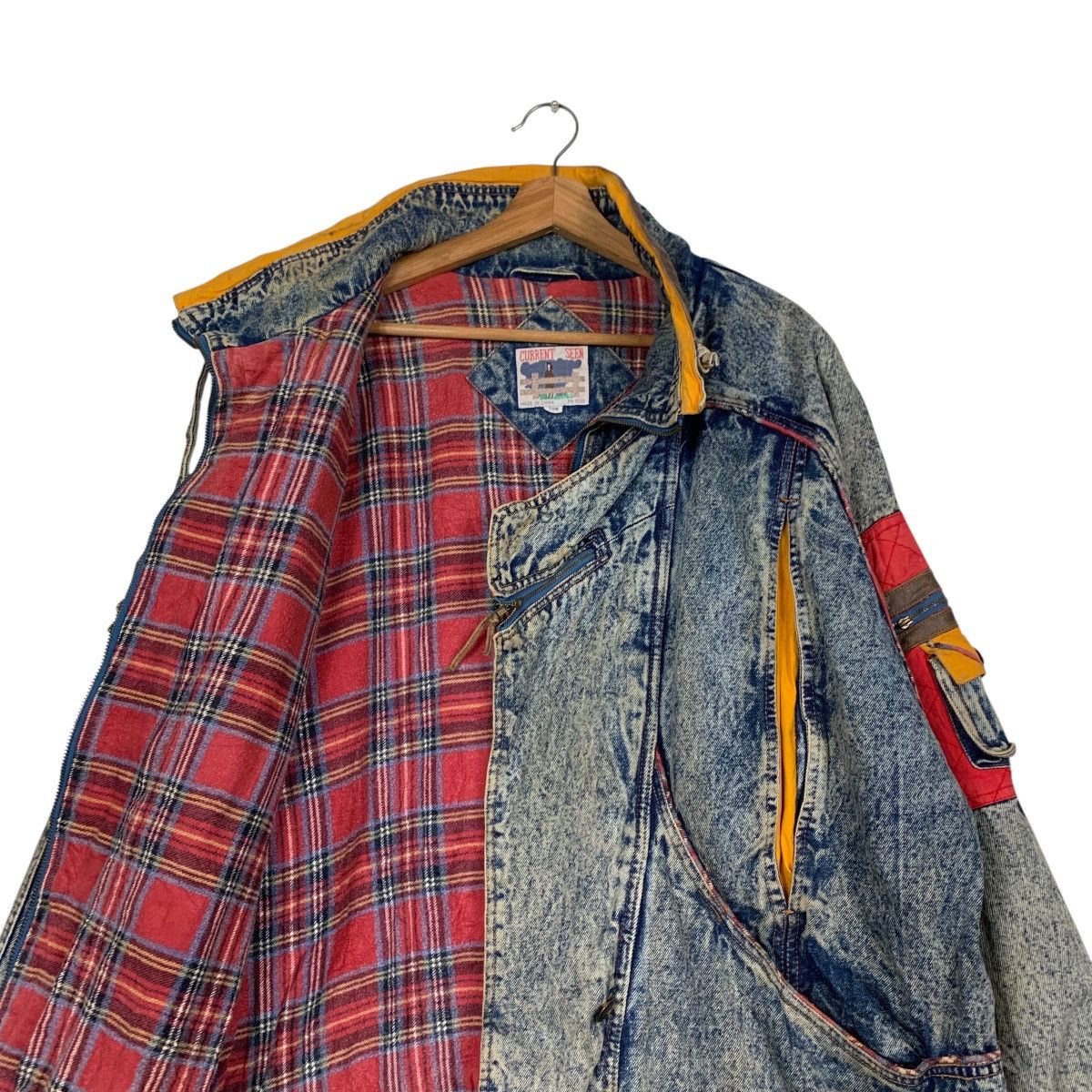 Vintage CURRENT SEEN Tartan Lined Stone Wash Denim Jacket #2175-C96 Size US XXL / EU 58 / 5 - 2 Thumbnail