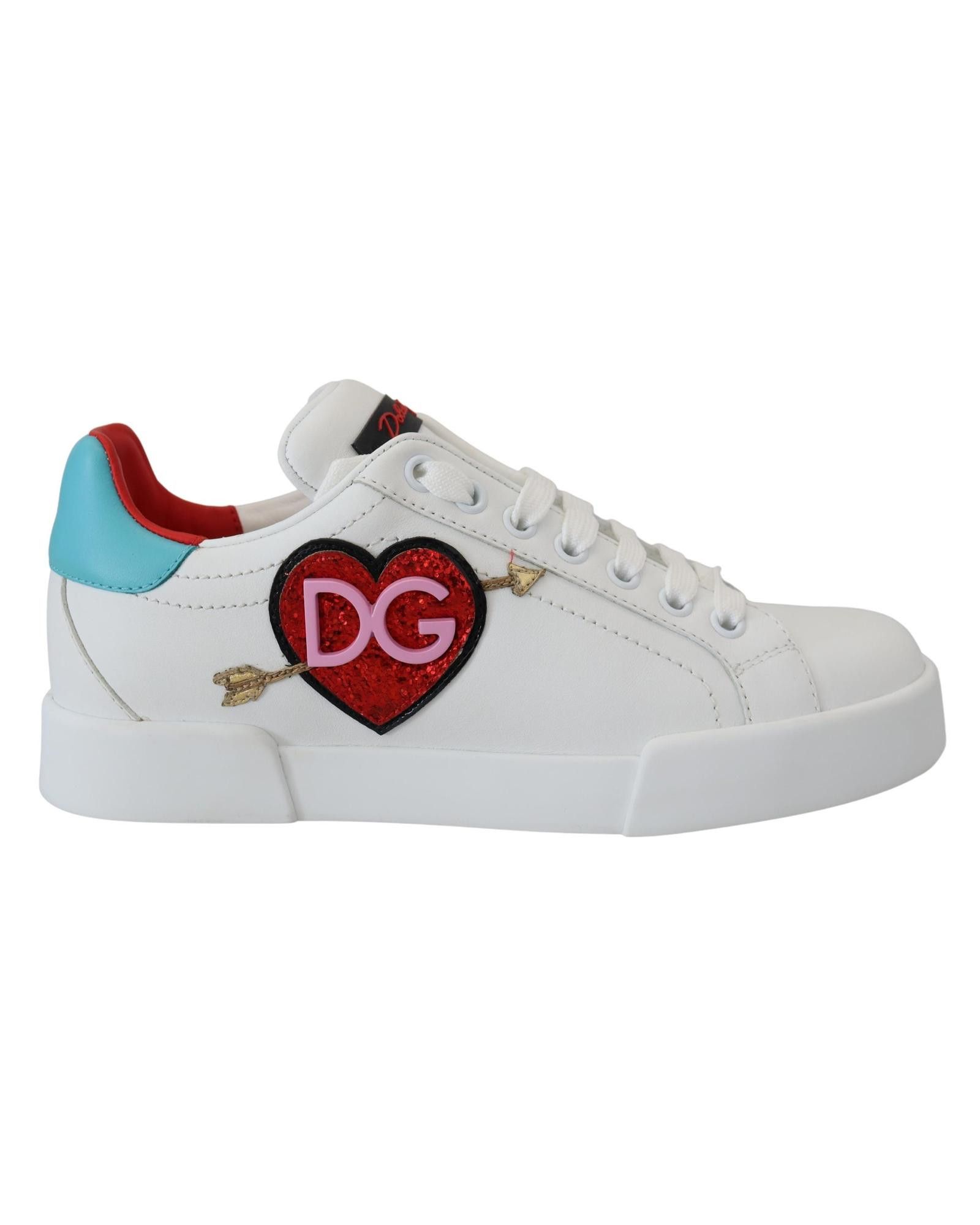 image of Dolce Gabbana Leather Sneaker With Heart Logo in White, Women's (Size 4)