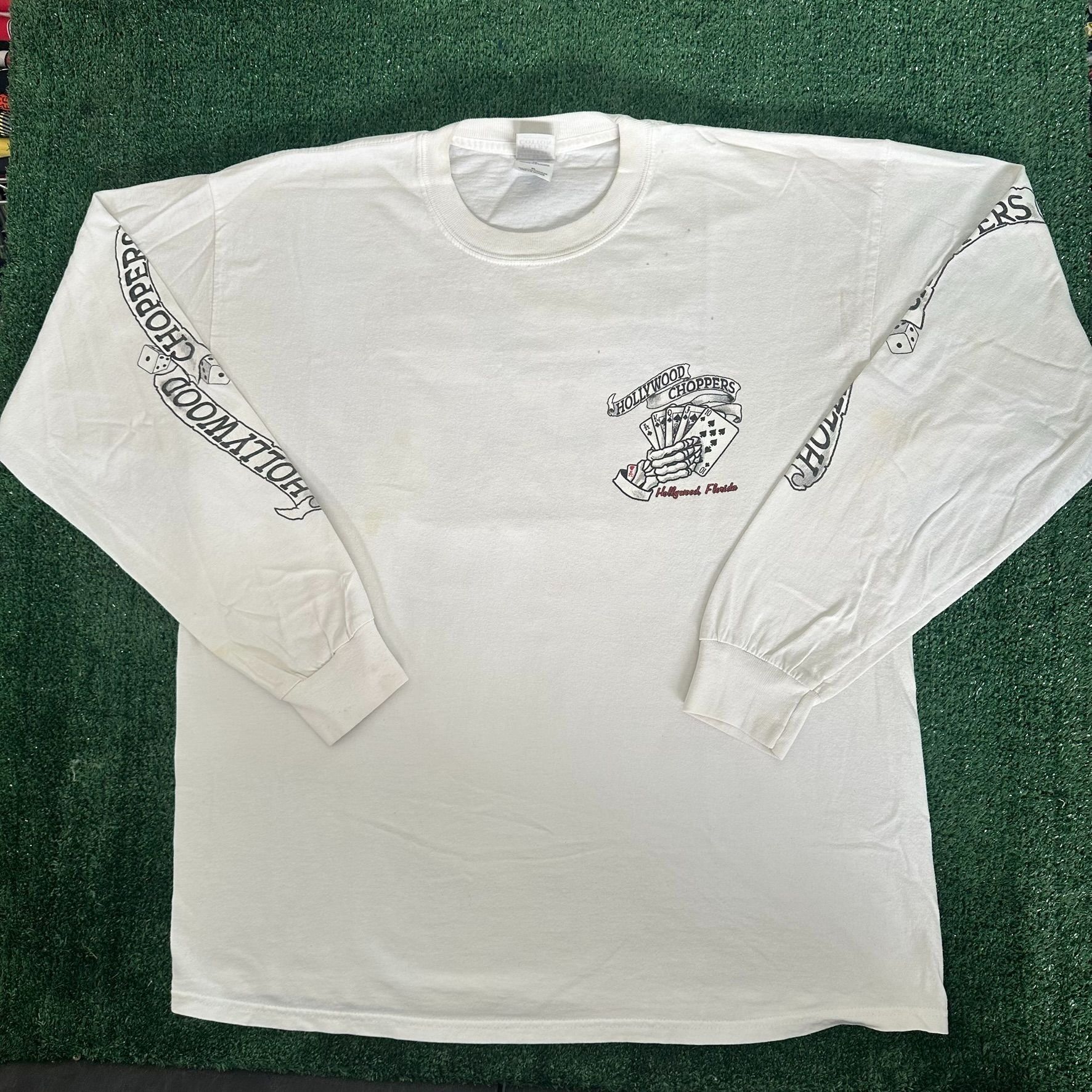Gildan Vintage Y2K Hollywood Choppers T-Shirt Gambling Skull Biker Size US XL / EU 56 / 4 - 3 Thumbnail