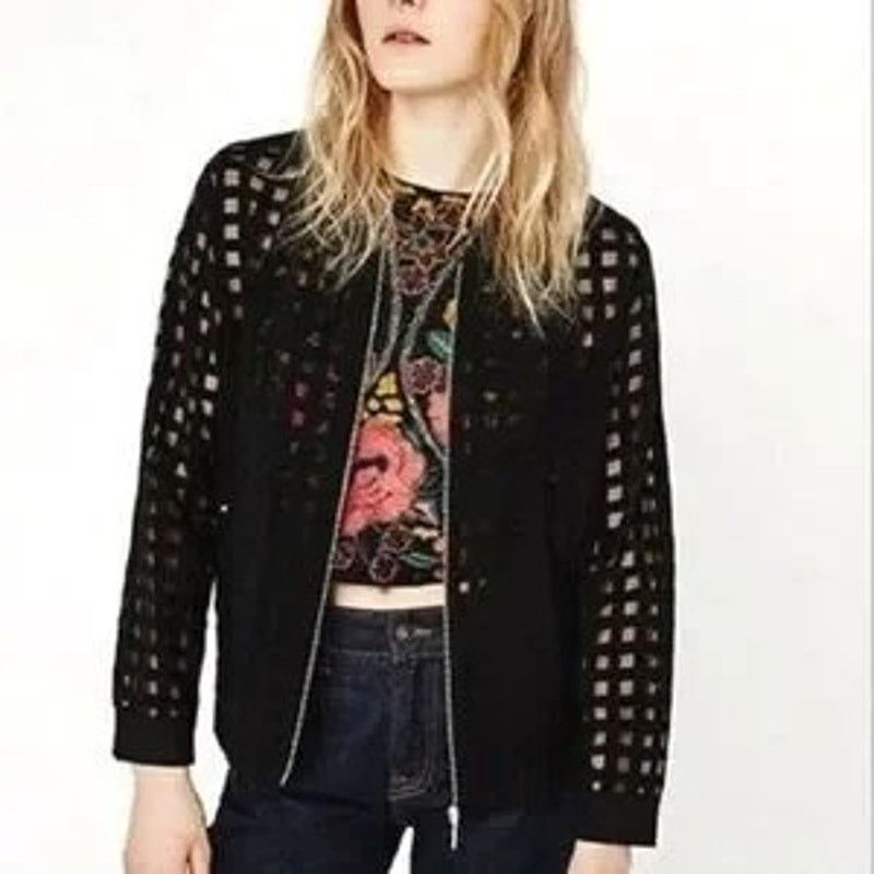 Zara Zara Black Window Pane Bomber Semi Sheer Jacket size M Size M / US 6-8 / IT 42-44 - 1 Thumbnail