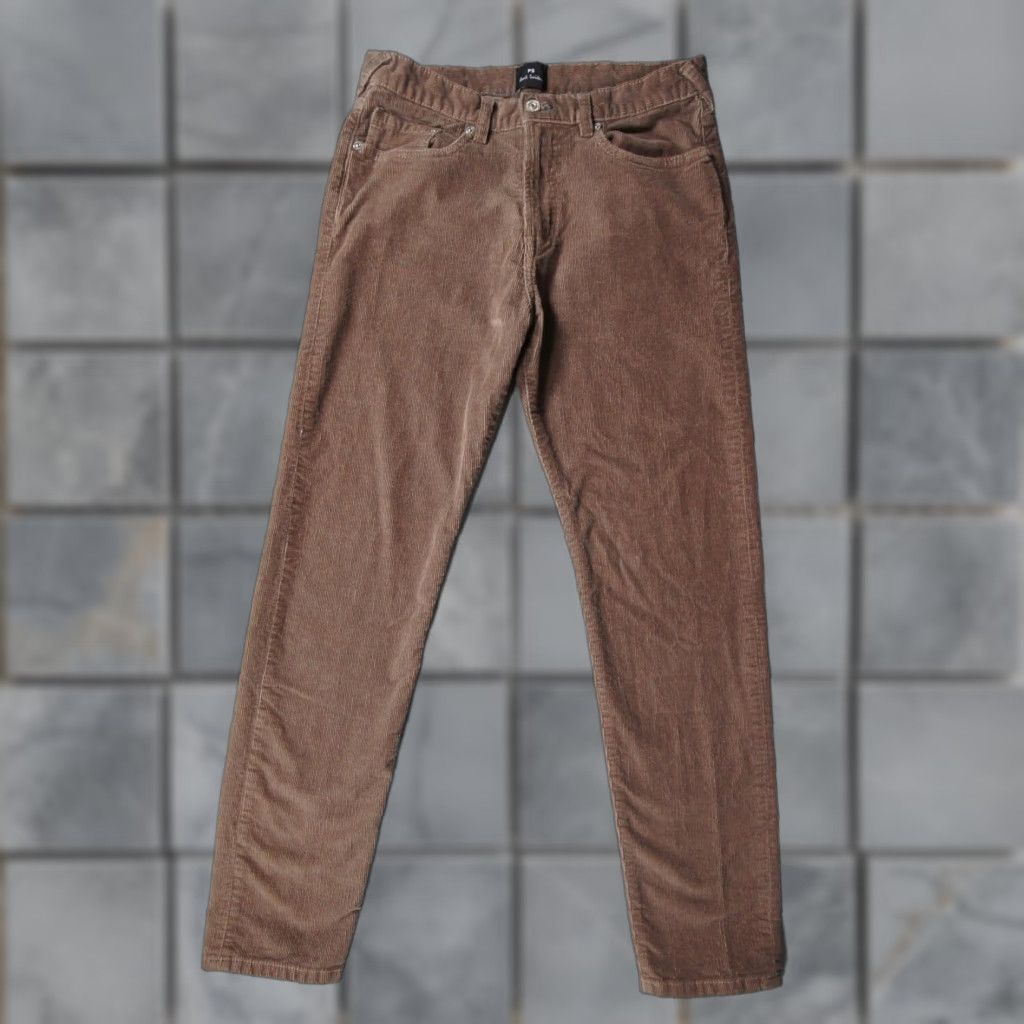 Paul Smith Pants Mens 30 Brown Corduroy Tapered Fit Stretch Casual Adult