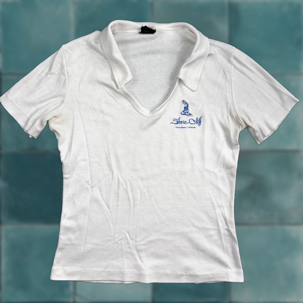 Vintage VINTAGE Shore Cliff Pismo Beach California VTG T Shirt 70s USA Womens Basic Polo White Size L / US 10 / IT 46 - 1 Thumbnail