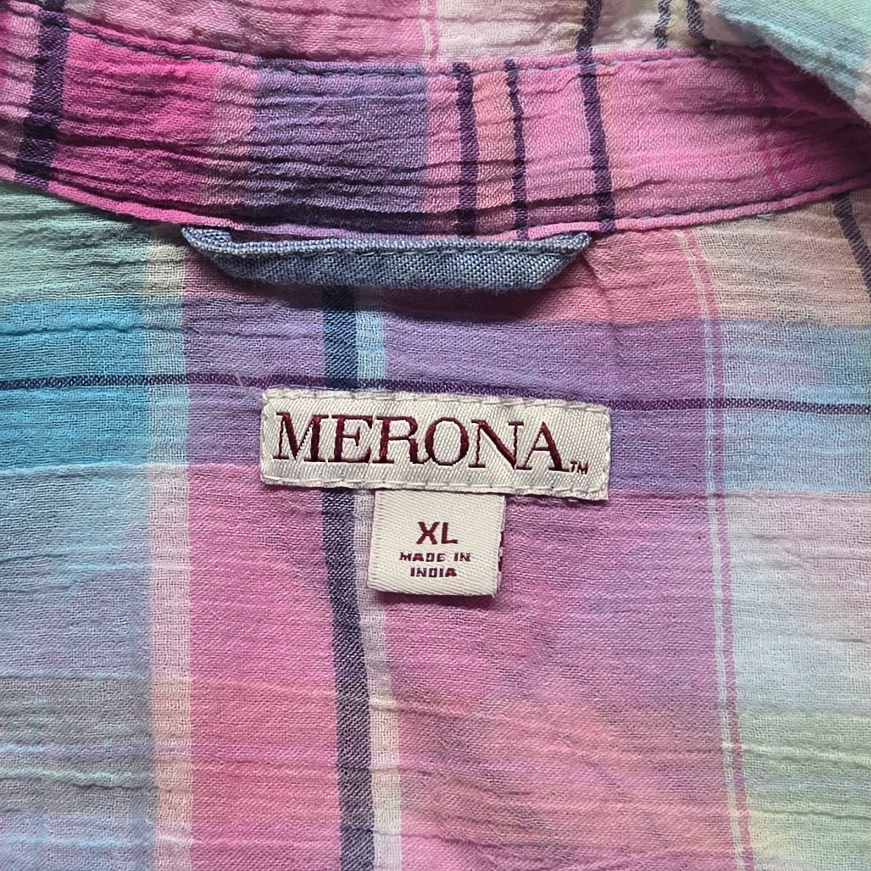 Merona Merona Shirt Womens XL Pink Blue Easter Long Sleeve Button-Up Collar Striped Casual Fit Regular Holiday 90s? (No, avoid extra) Size XL / US 12-14 / IT 48-50 - 3 Thumbnail