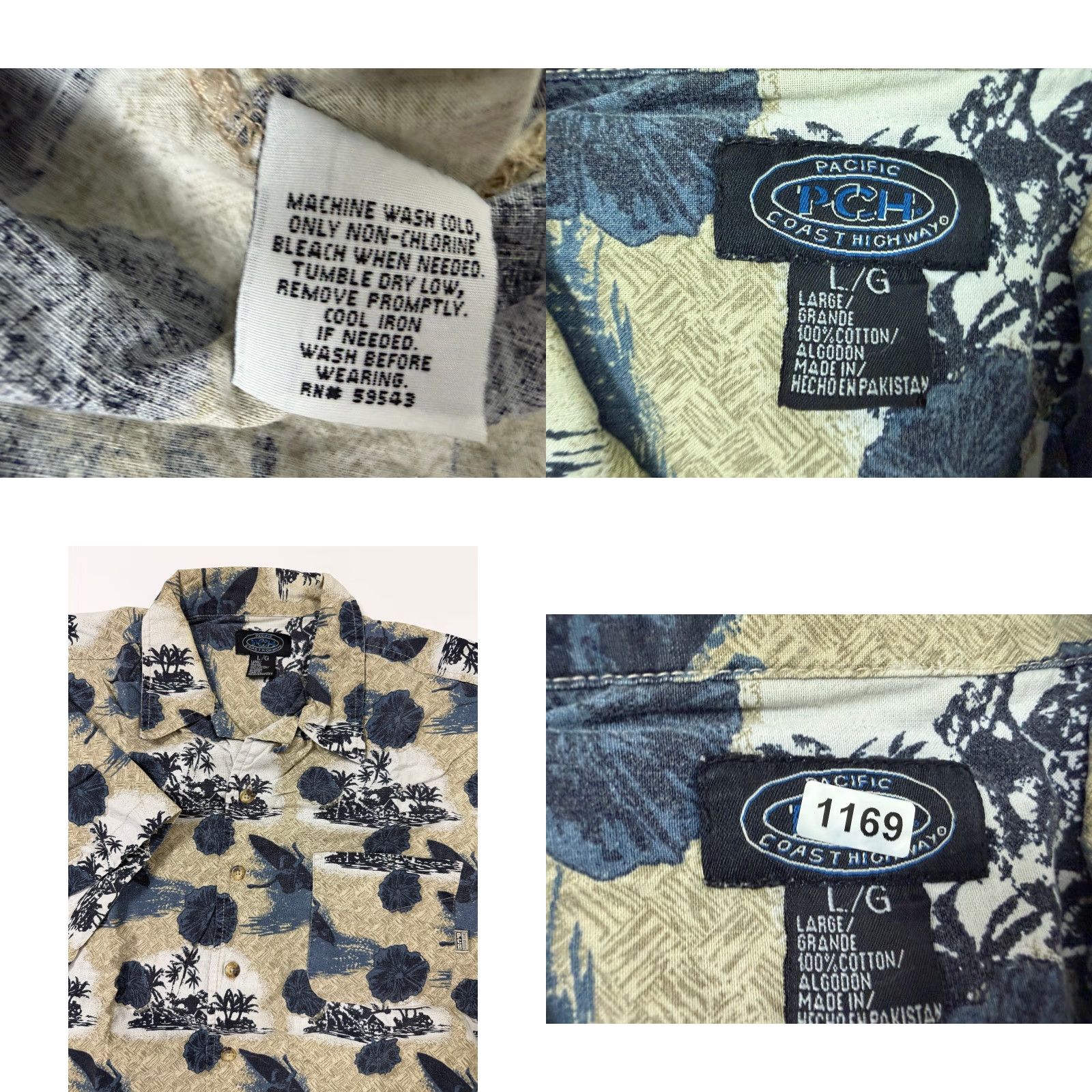 Vintage VINTAGE Pacific Coast Highway Hawaiian Shirt Mens L beige Cotton 90s Floral Surf Camp Collar Button-Up Short Sleeve Size US L / EU 52-54 / 3 - 10 Thumbnail