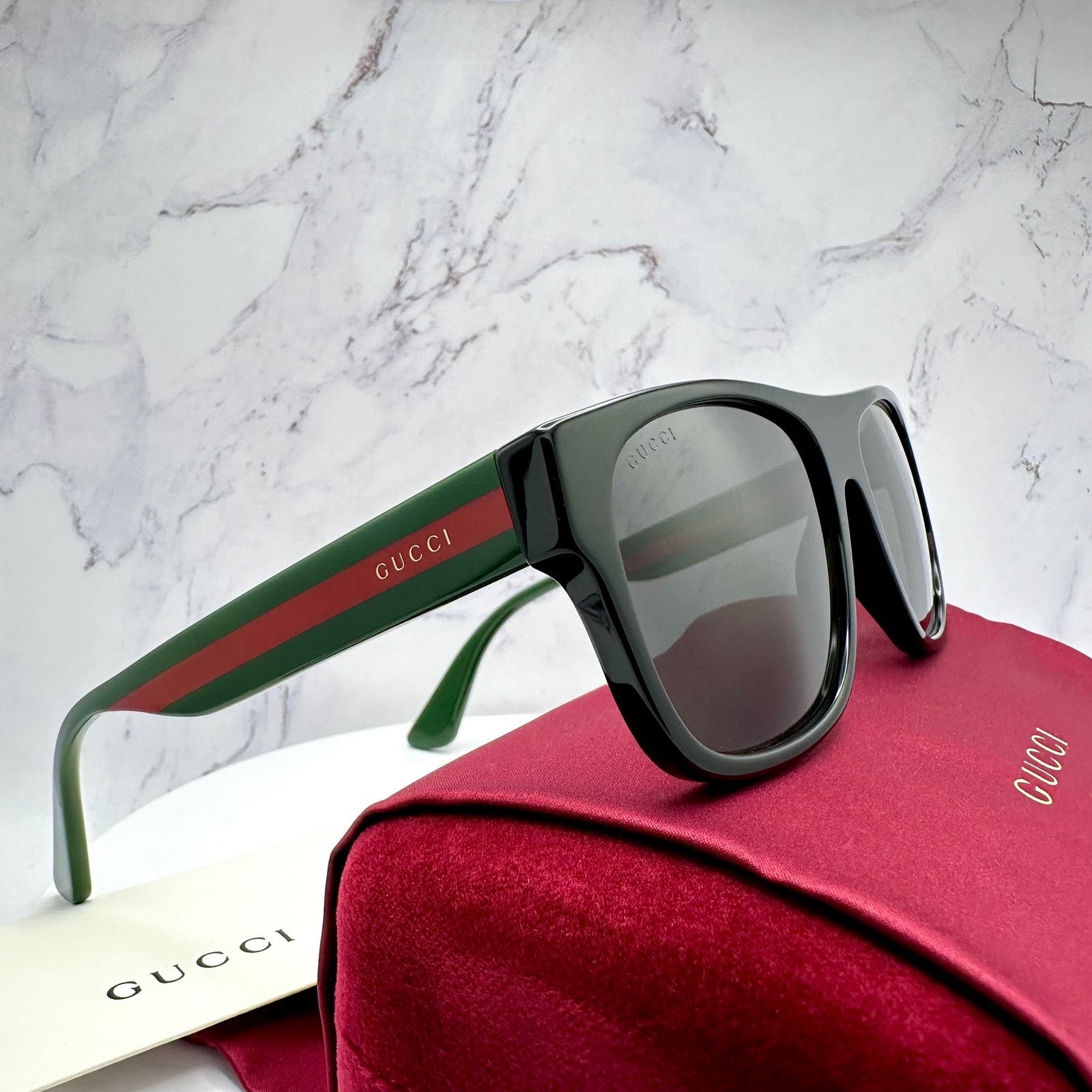 Gucci New Gucci Sunglasses Polarized Black Square Red Green Web Size ONE SIZE - 2 Thumbnail