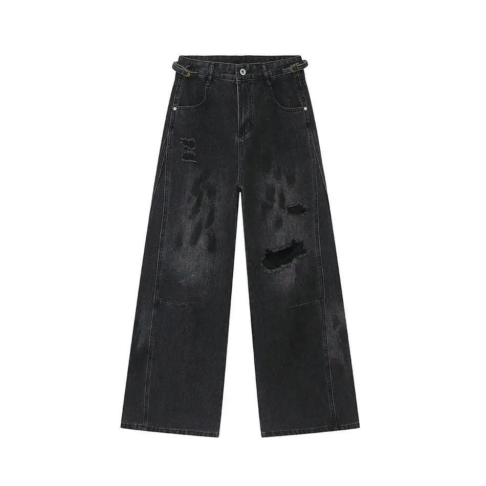 Japanese Brand Retro loose straight leg ripped jeans Size US 32 / EU 48 - 5 Thumbnail