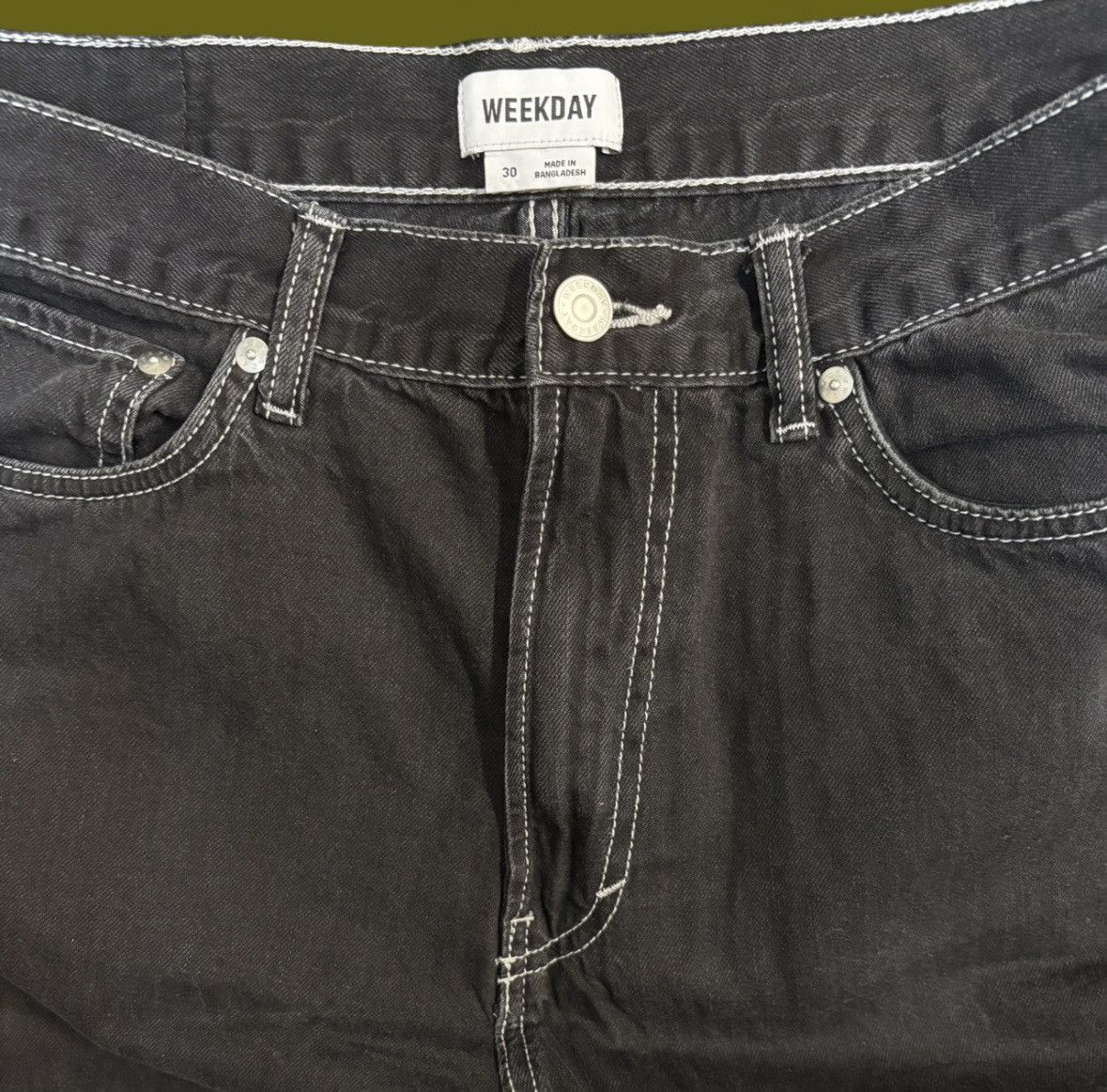 Weekday black y2k white stitching weekday jorts/shorts Size US 30 / EU 46 - 3 Thumbnail