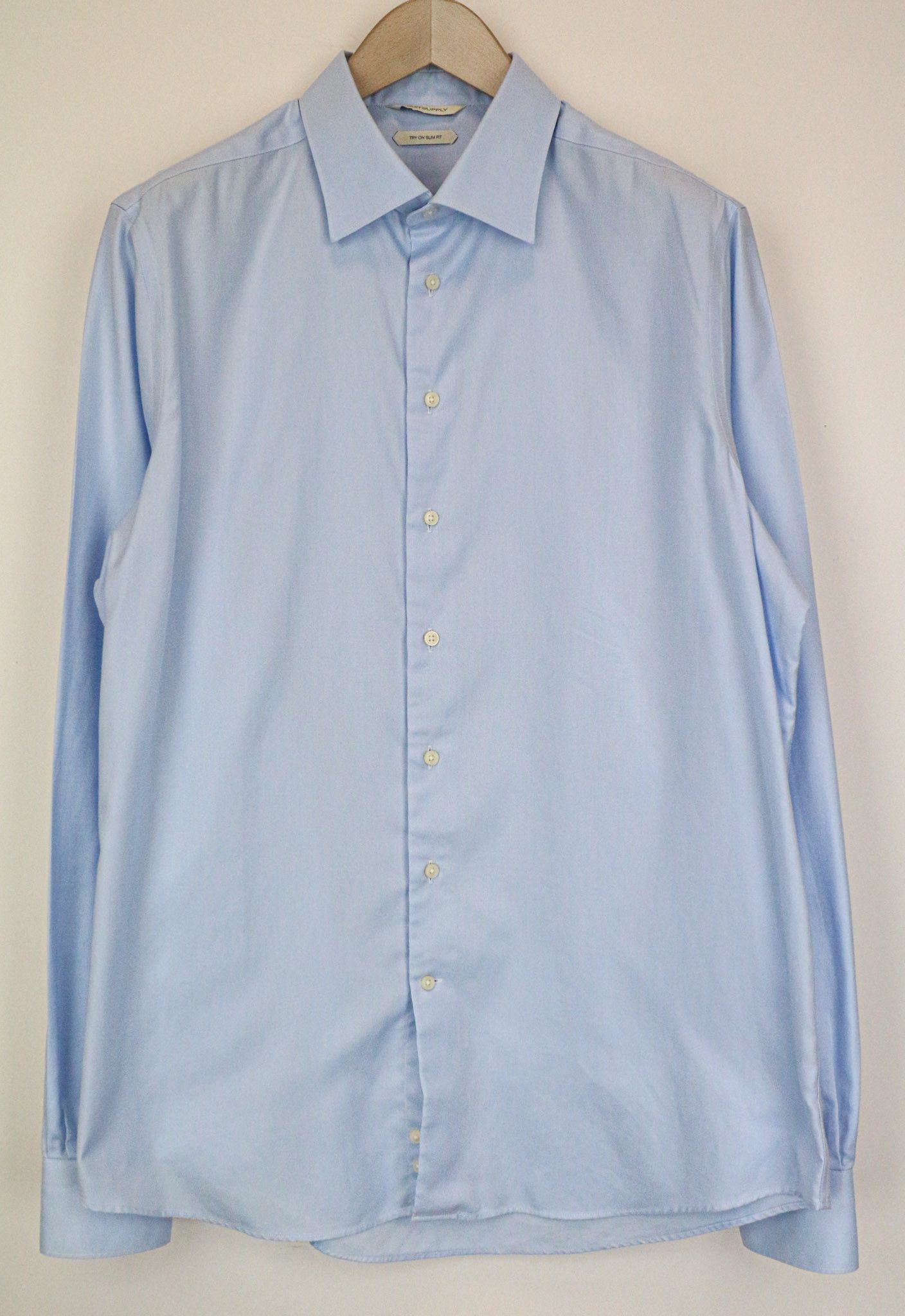 Suitsupply 44L/17 1/2L Slim Blue Cotton Button-Up Shirt 79187 Size 44R - 1 Thumbnail