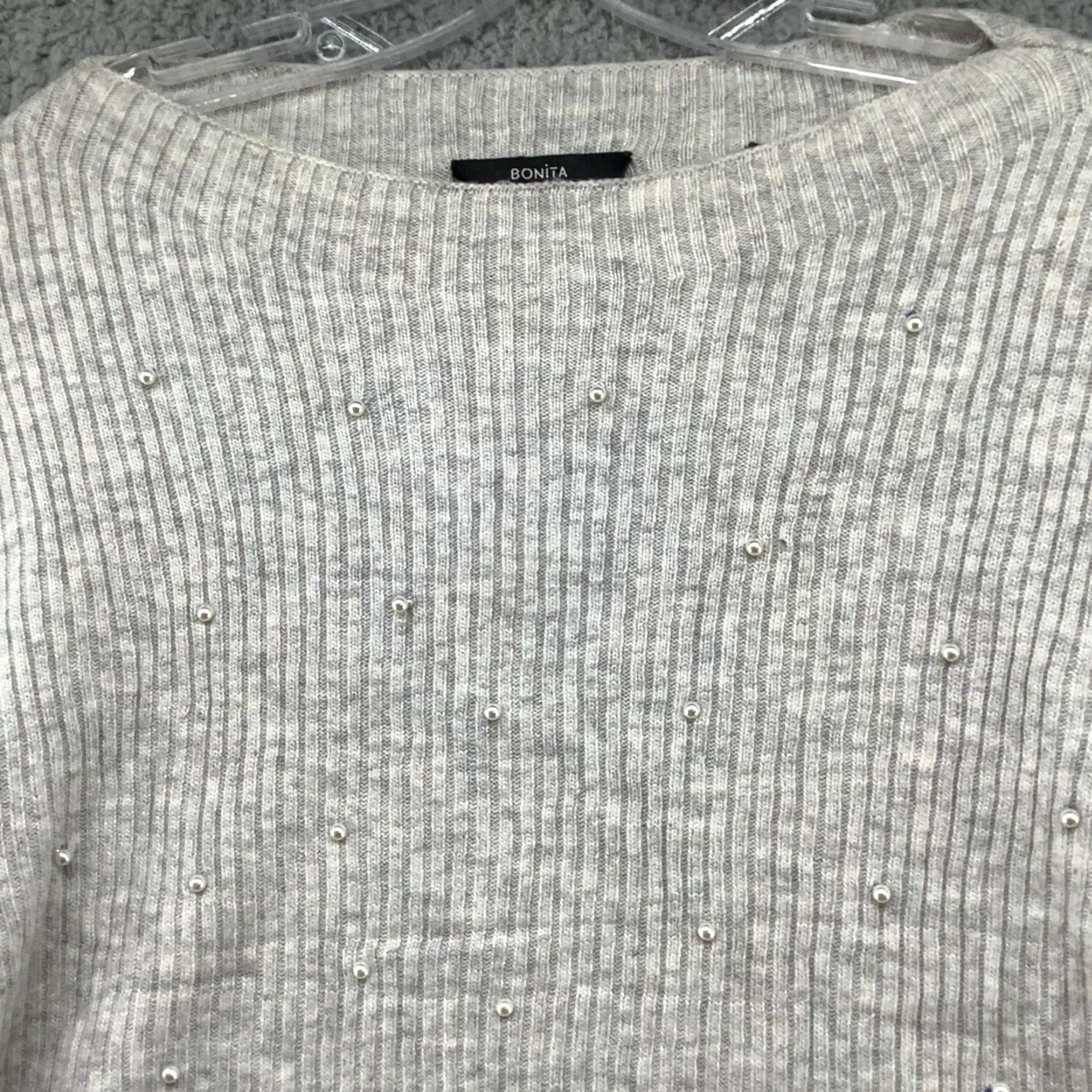 Vintage Bonita Ribbed Pearl Sweater Womens M Wool Blend Gray Boat Neck Pullover Size M / US 6-8 / IT 42-44 - 4 Thumbnail