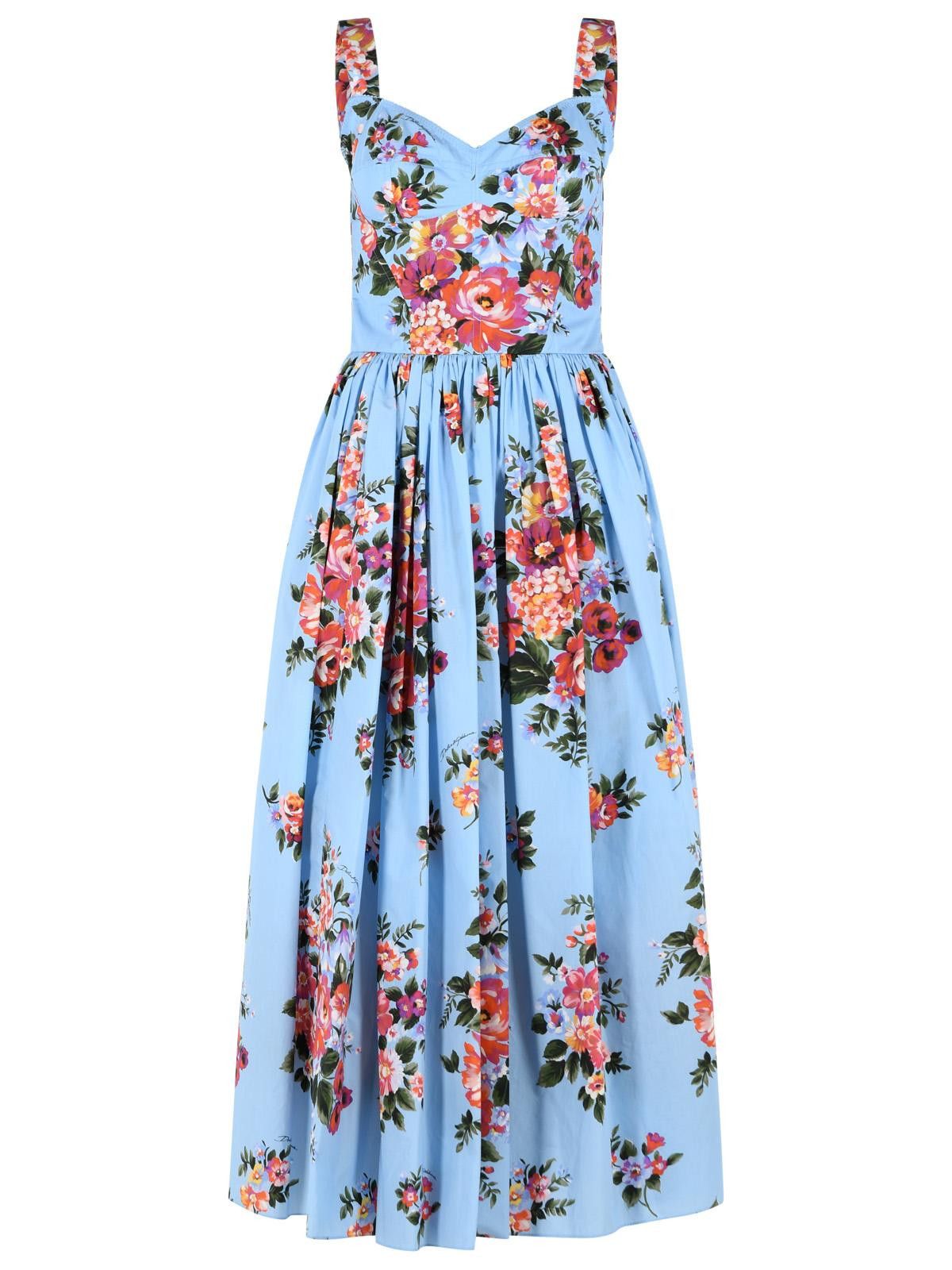 Dolce & Gabbana DOLCE & GABBANA Floral Dress In Light Blue Cotton Size M / US 6-8 / IT 42-44 - 1 Thumbnail