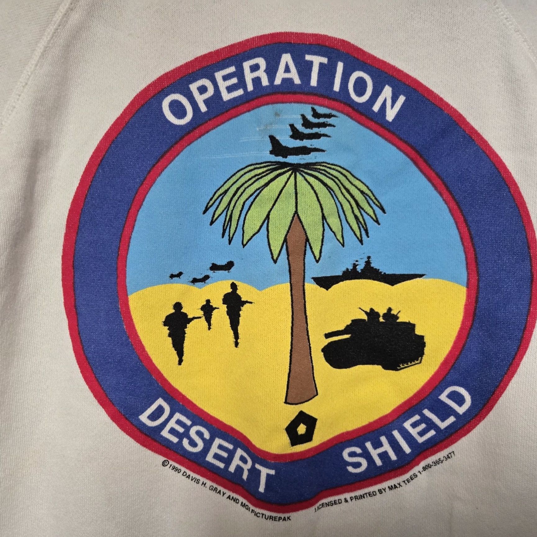 Hanes VTG 1991 Desert Storm Crewneck Sweatshirt Mens L White Hanes USA 90s Military Graphic Print Pullover Size US L / EU 52-54 / 3 - 3 Thumbnail