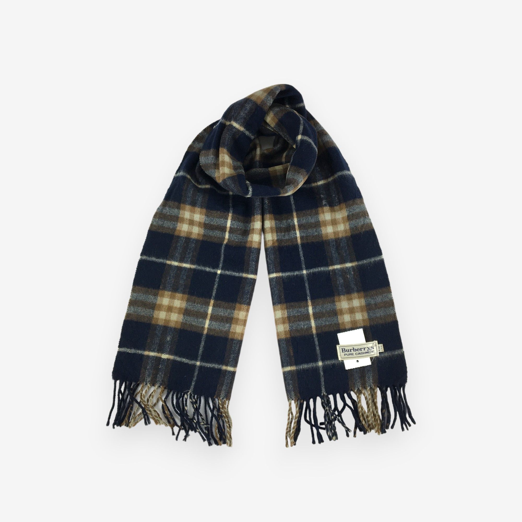 Vintage Burberry Scarf Muffler Check Plaid Cashmere Scarves