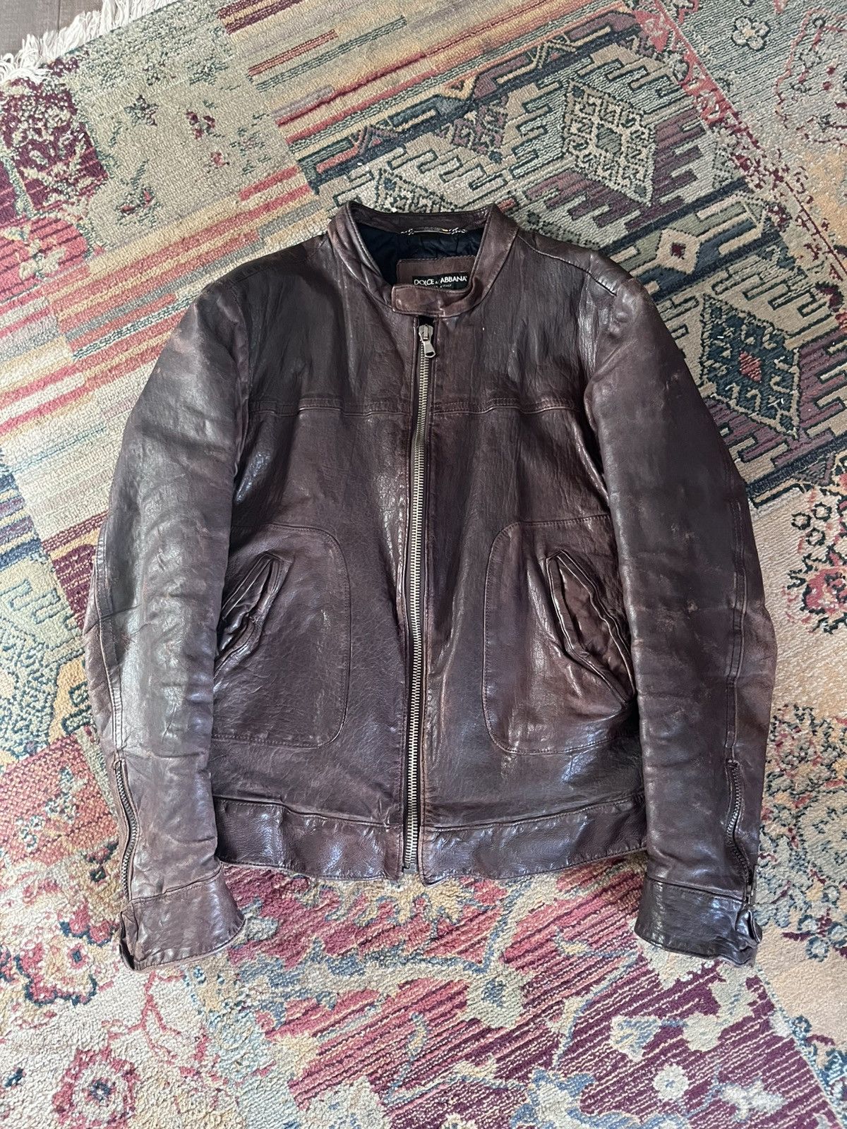 Dolce & Gabbana Dolce & Gabbana - Vintage Leather Jacket Brown Faded Size US M / EU 48-50 / 2 - 2 Thumbnail