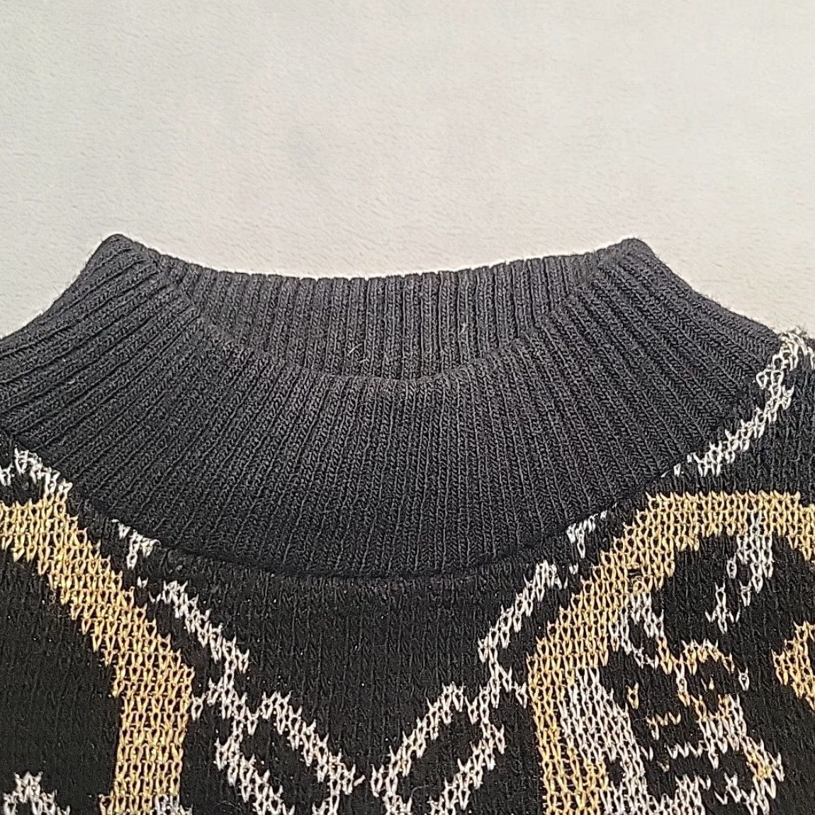 Vintage VTG Dana Scott Sweater Womens Large Black Gold Lurex Knit 80s Glam Made in USA Sleeved Long Geometric Pattern Knit Pullover Casual Shirts Womens Size L / US 10 / IT 46 - 3 Thumbnail