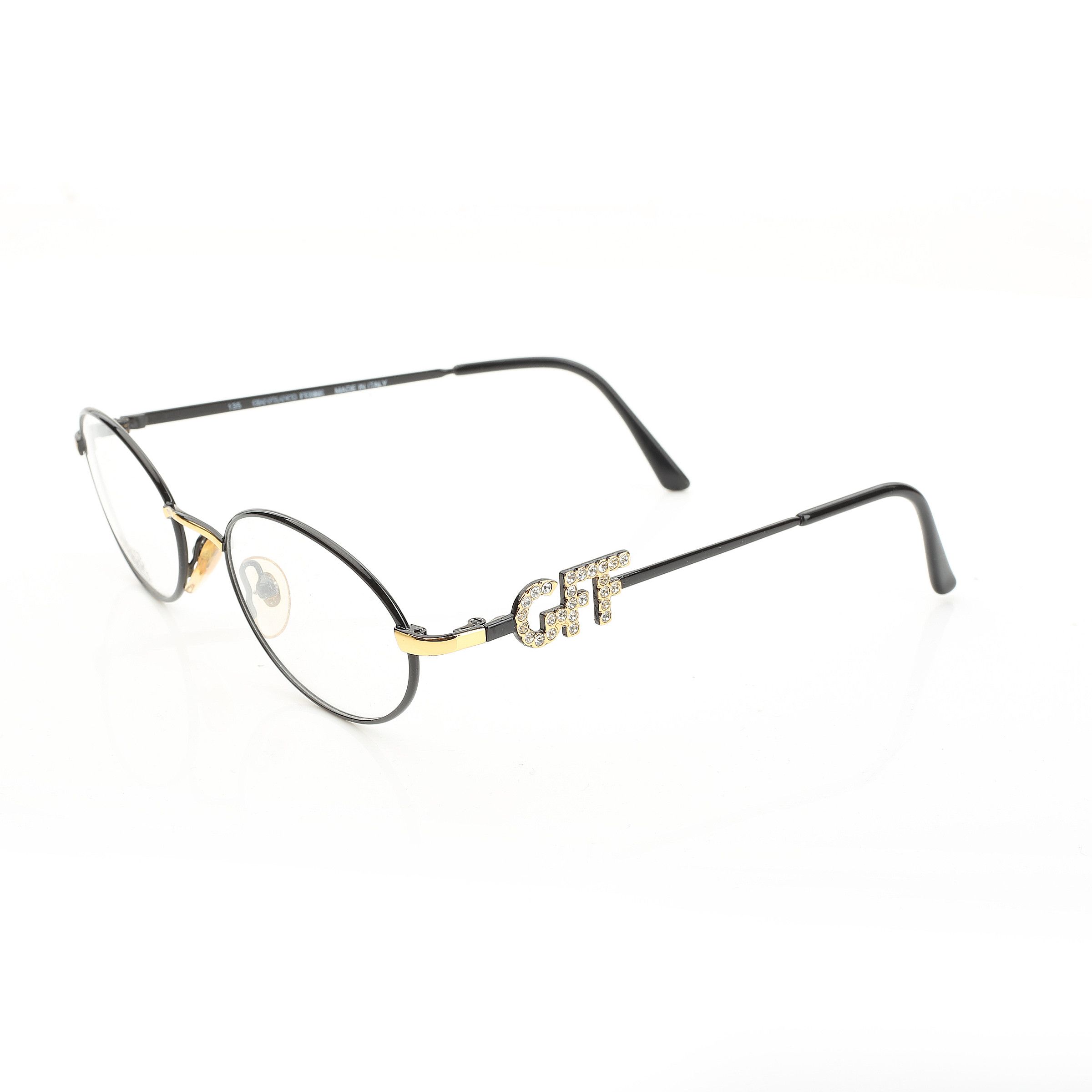 image of Archival Clothing x Gianfranco Ferre '90S Crystal Signature Black Oval Glasses, Men's