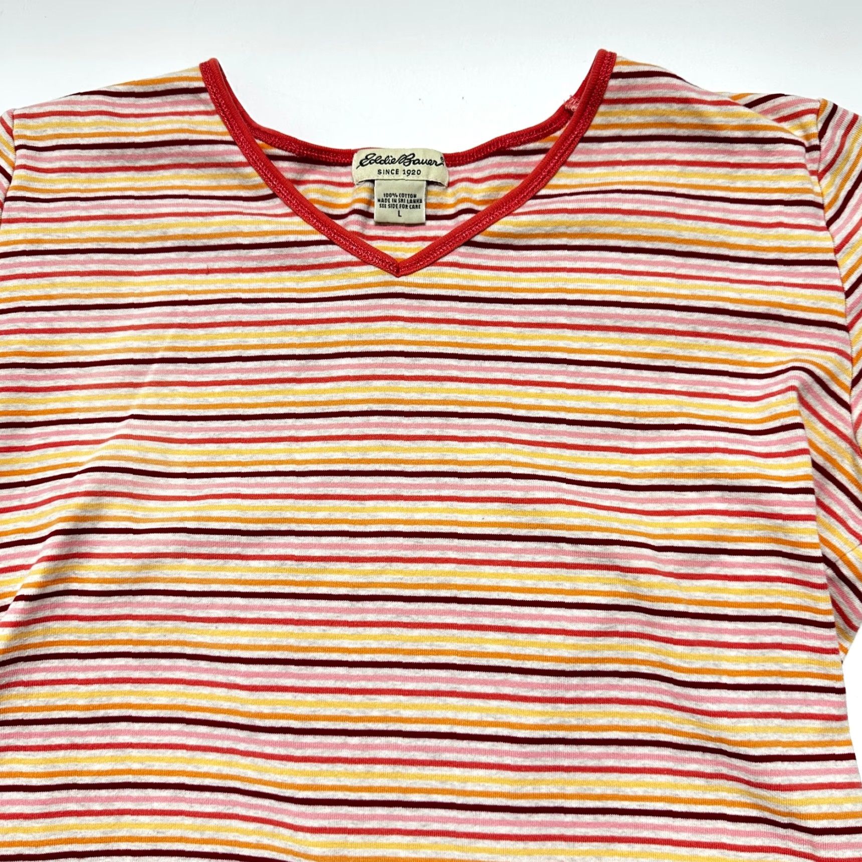 Eddie Bauer VINTAGE Eddie Bauer Tee Shirt L Red Pink Yellow Orange Short Sleeves V Neck 90s Women Size L / US 10 / IT 46 - 5 Thumbnail