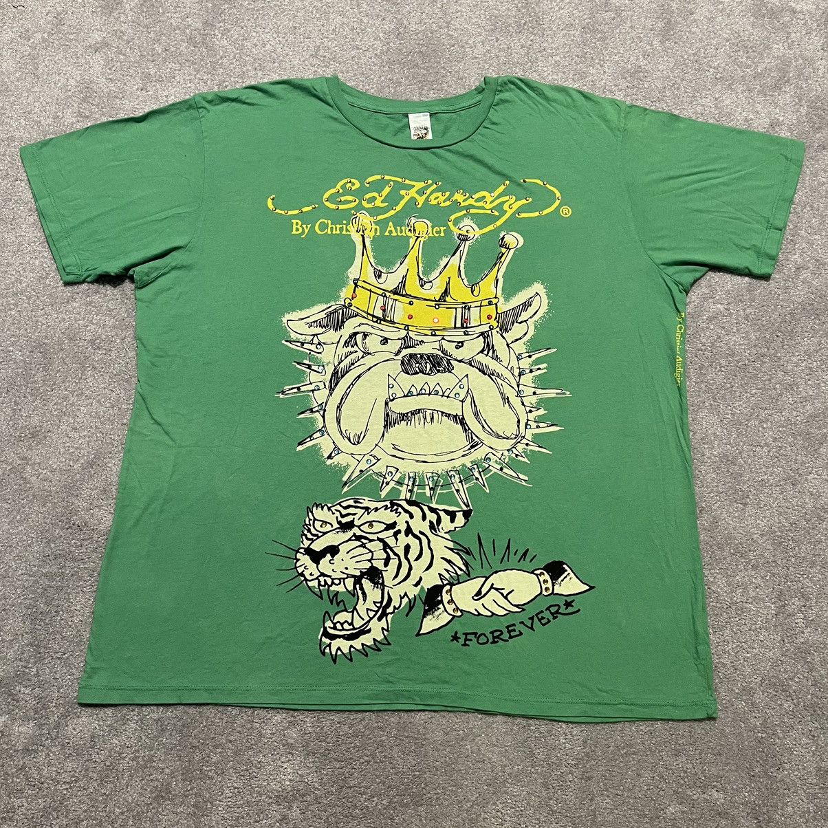 Ed Hardy Vintage Y2K Ed Hardy Bulldog Crown Forever Studded Logo Tee Size US XXL / EU 58 / 5 - 1 Thumbnail