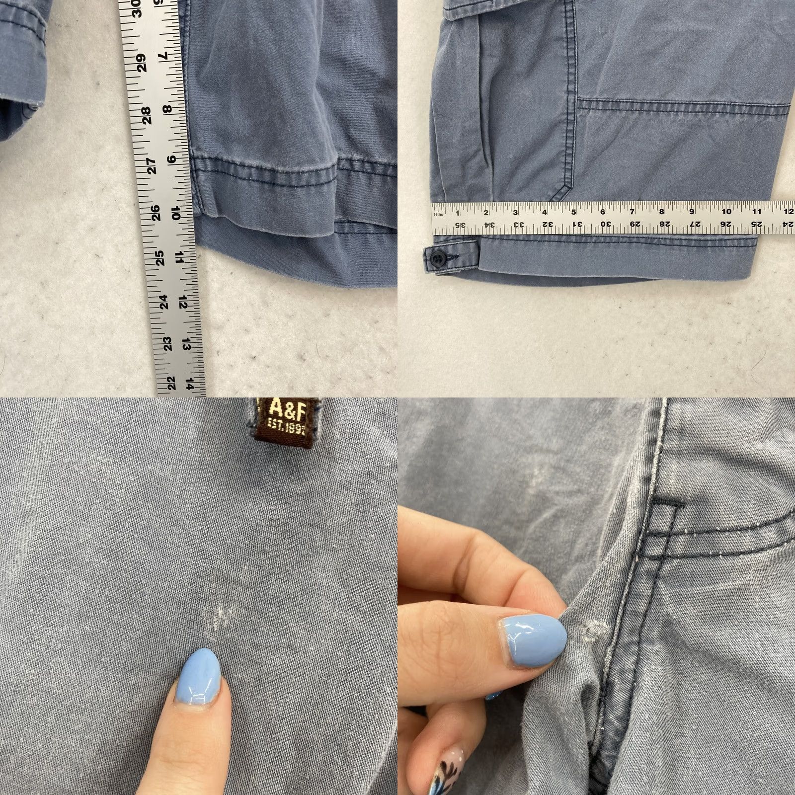 Abercrombie & Fitch VINTAGE Abercrombie & Fitch Cargo Shorts Mens M Distressed Y2K VTG_FRONT Tab Pockets Adjustable Waist 10in Inseam Blue Size US 31 - 8 Thumbnail