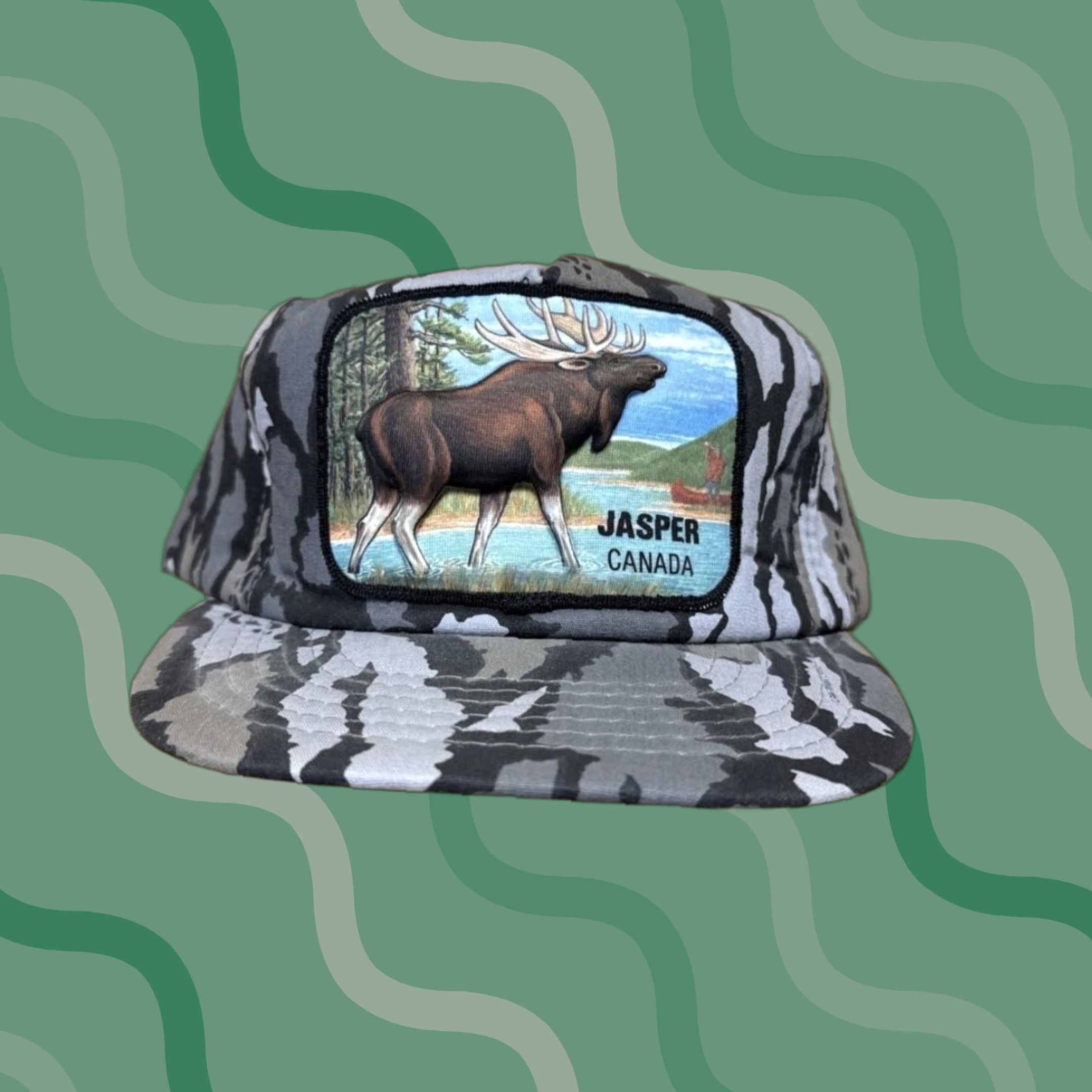 Vintage VINTAGE Jasper Canada Hat Cap Snap Back Gray Camo Elk Patch Souvenir Mens 90s Size ONE SIZE - 1 Thumbnail