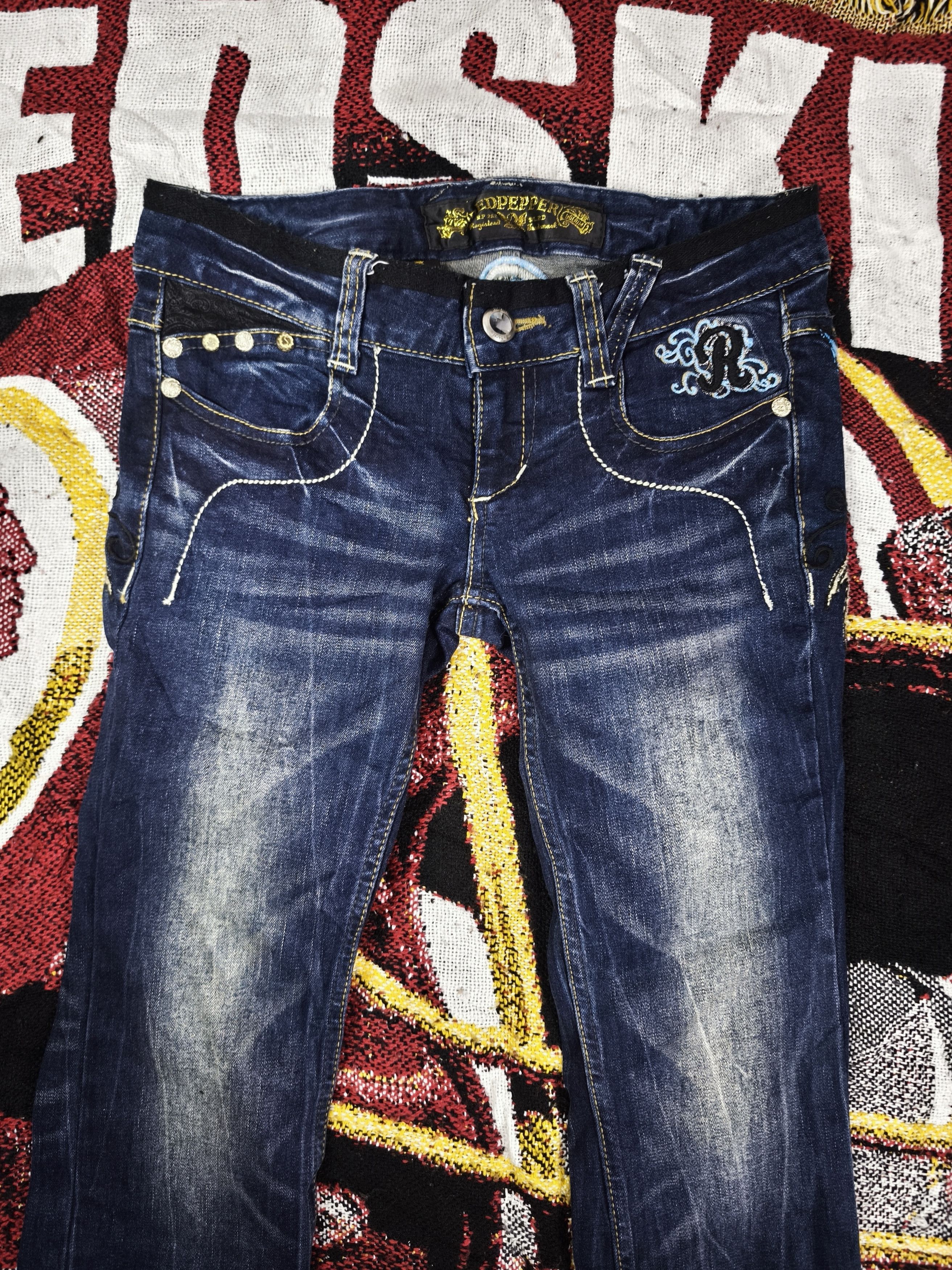 Hysteric Glamour Flare 🔥 Red Pepper Butterfly Embroidery Flare Jeans Size 31" - 6 Thumbnail