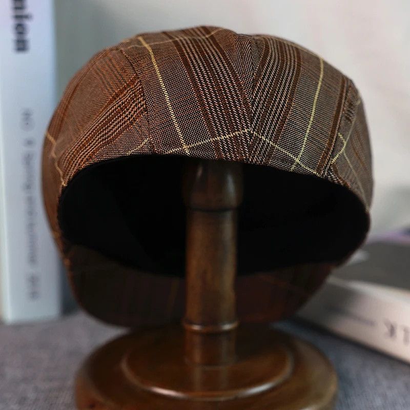 Japanese Brand × Vintage Man Brown Plaid Newsboy Hat Size ONE SIZE - 4 Thumbnail