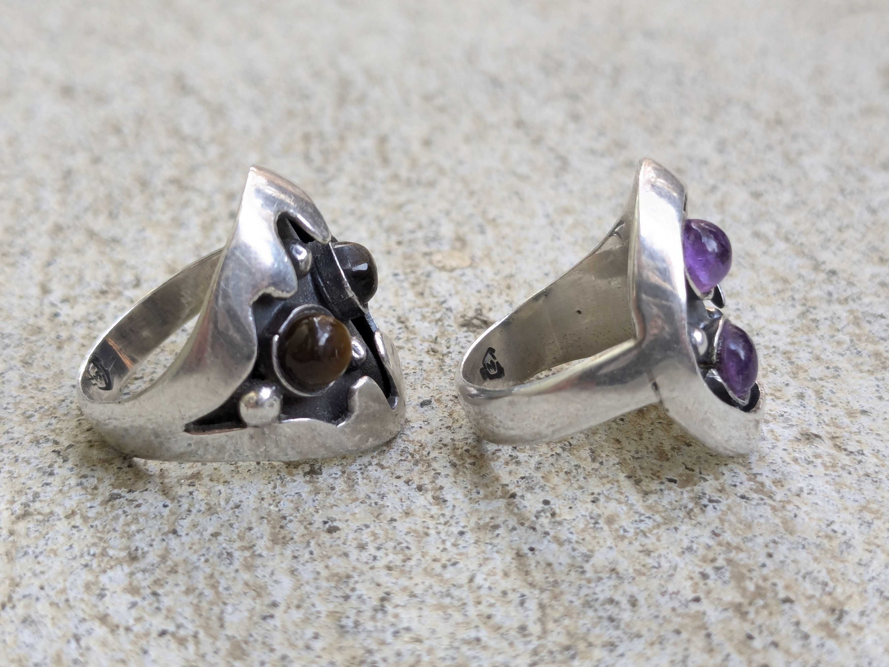 Jewelry Vintage Taxco Sterling Silver Rings Amethyst Tiger Eye Size ONE SIZE - 4 Thumbnail