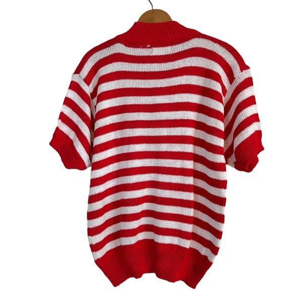 Vintage Vintage red white stripe 80’s cotton blend button up sweater Size L / US 10 / IT 46 - 3 Thumbnail