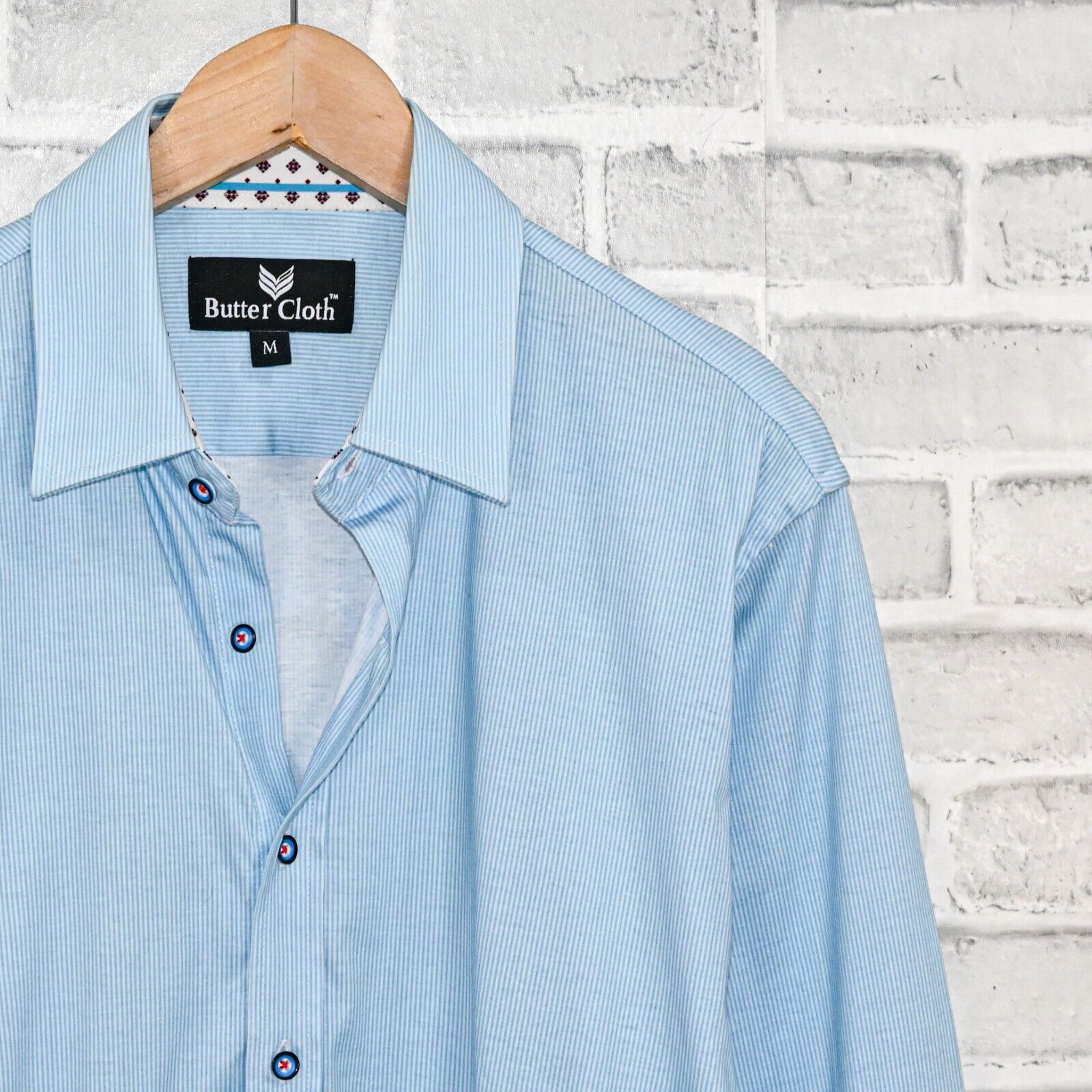 Other Butter Cloth Men's Button up Shirt in Blue striped Cotton Size US M / EU 48-50 / 2 - 2 Thumbnail