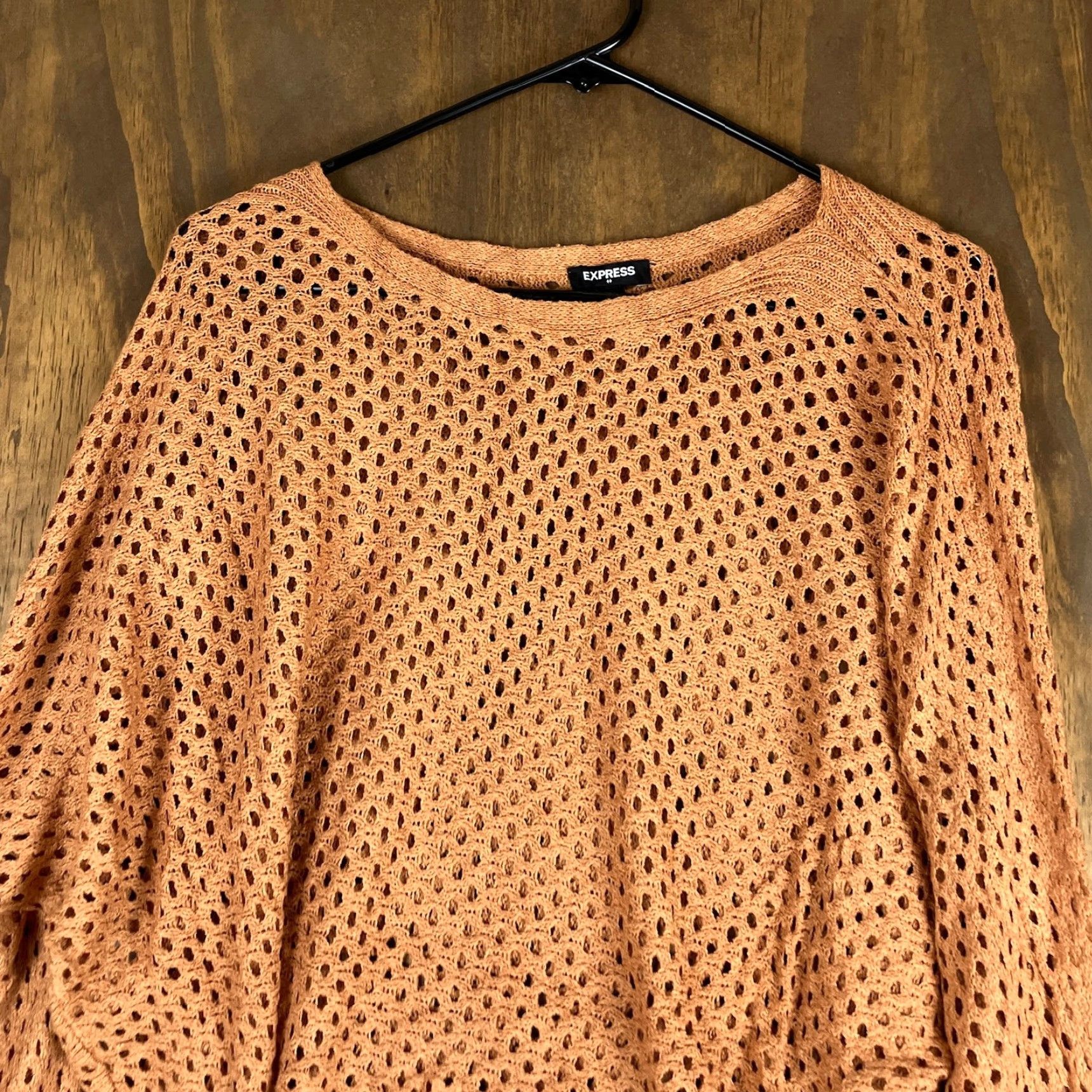 Express Express Sweater Women Orange Boat Neck Open Knit Long Sleeve Cotton Blend Large Size L / US 10 / IT 46 - 2 Thumbnail
