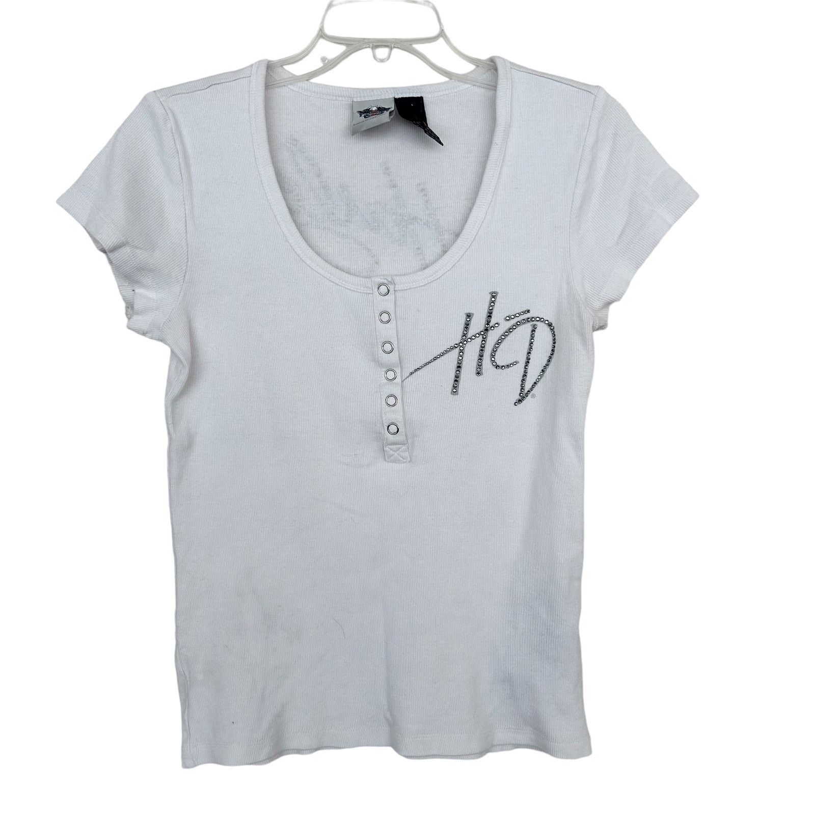 Harley Davidson Harley Davidson White Ribbed Henley T Shirt Sz L Size L / US 10 / IT 46 - 7 Thumbnail