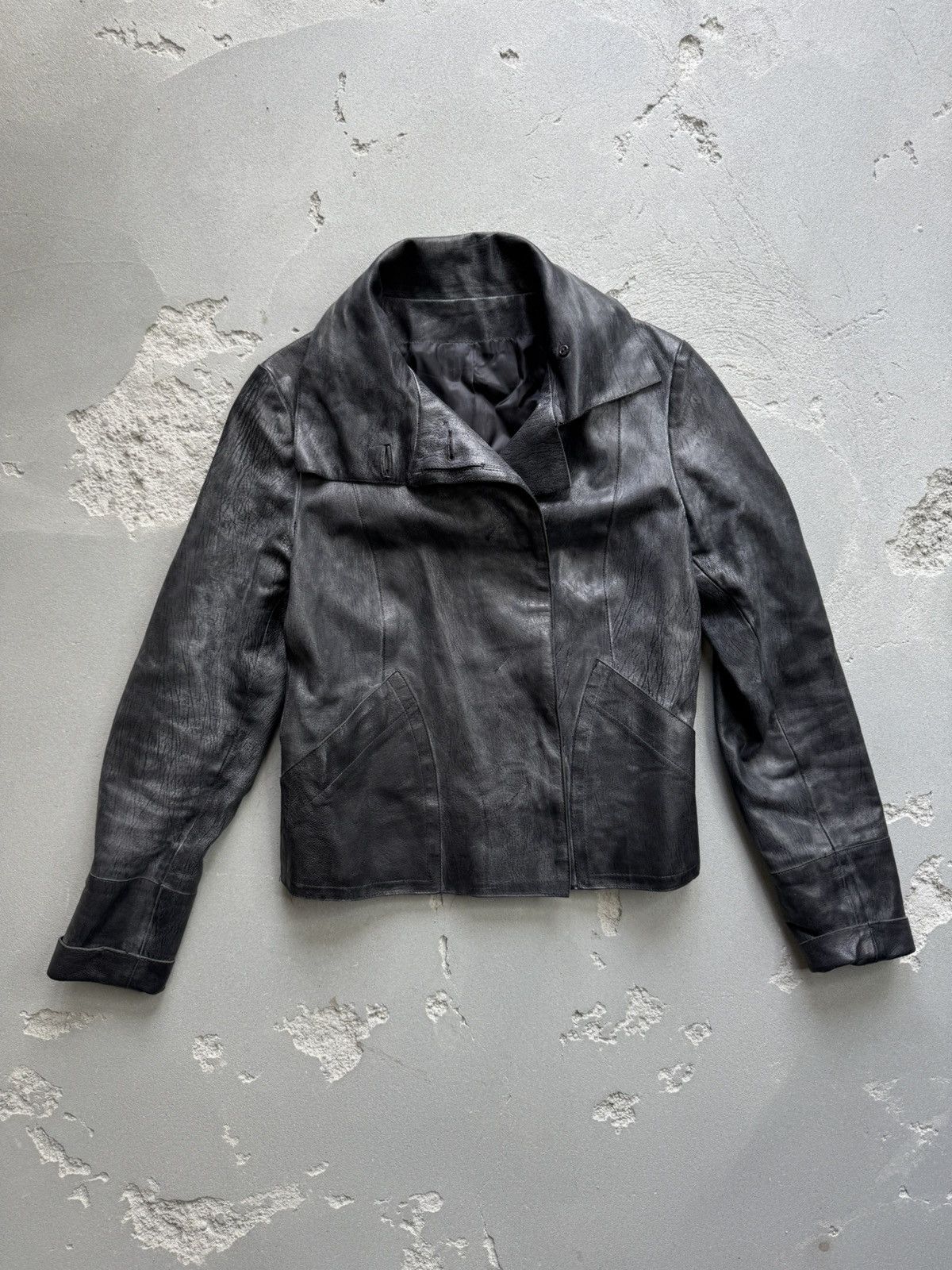 Costume National CoSTUME NATIONAL High Neck Leather Cropped Jacket Moto Size M / US 6-8 / IT 42-44 - 1 Thumbnail