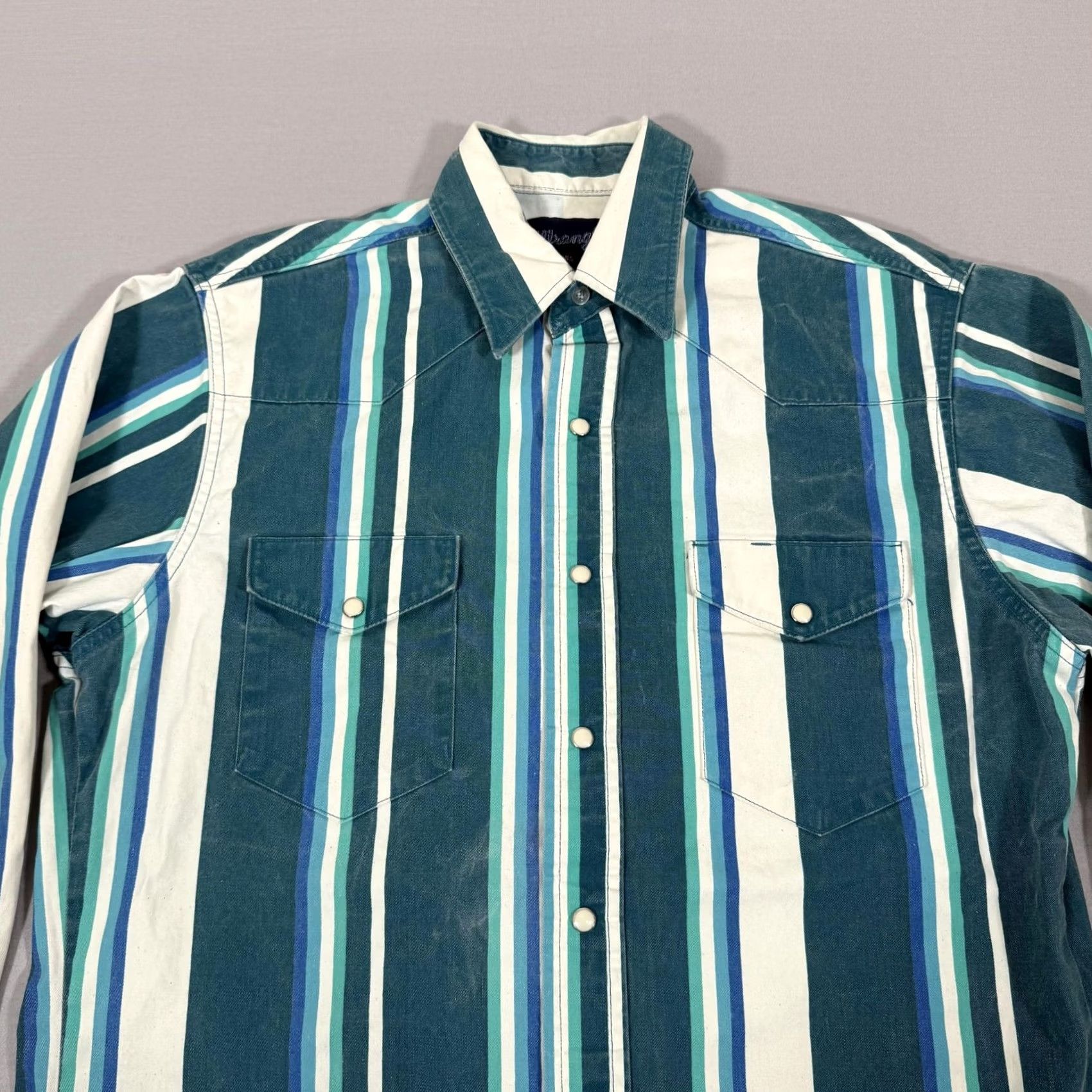 Wrangler VINTAGE Wrangler Shirt Men Medium Brushpopper Stripe Western Pearl Snap 90s Work Size US M / EU 48-50 / 2 - 2 Thumbnail