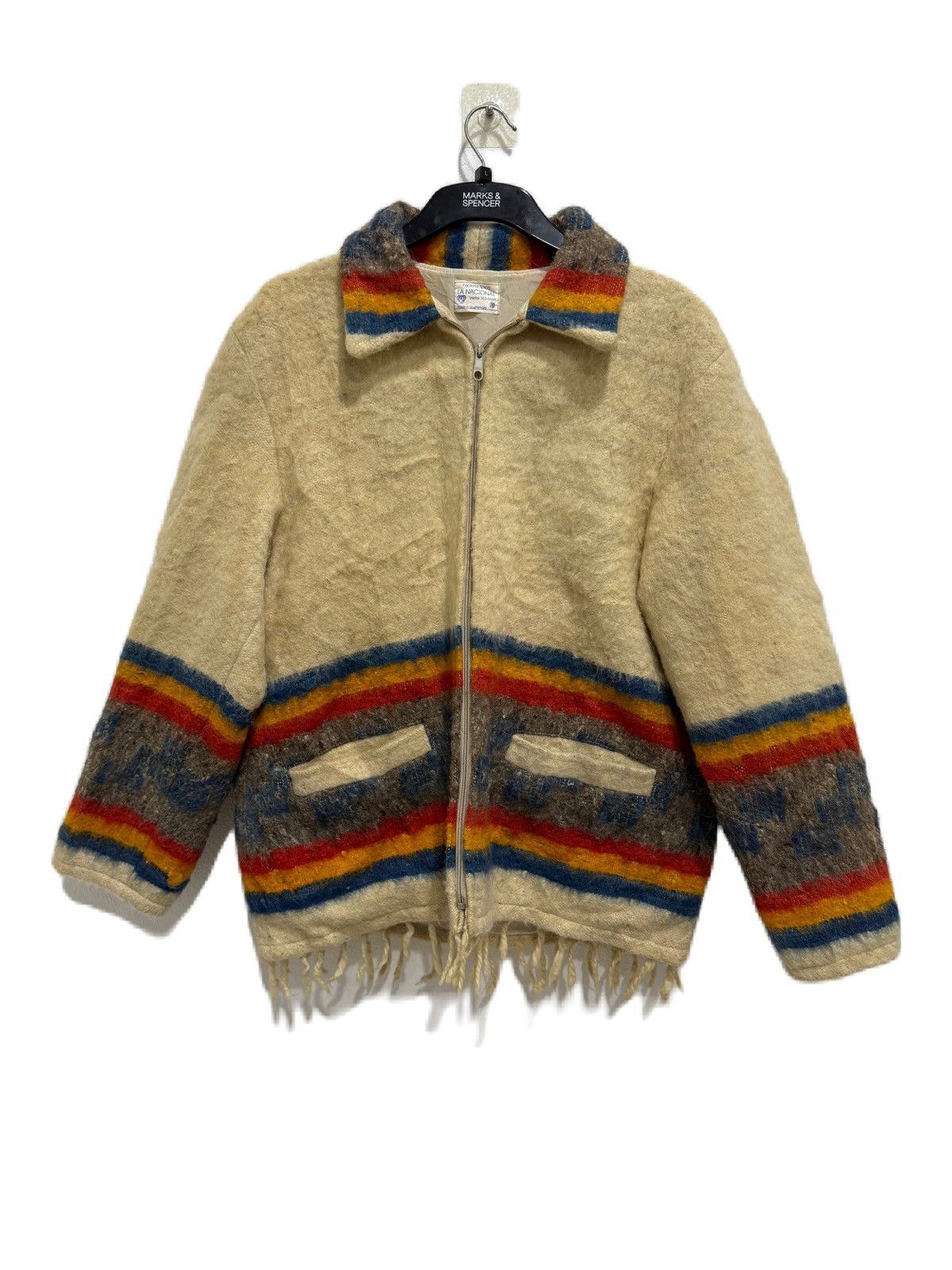 Vintage La Cional Vintage Southwestern Woven Wool Zip Jacket Fringe Size US L / EU 52-54 / 3 - 1 Thumbnail