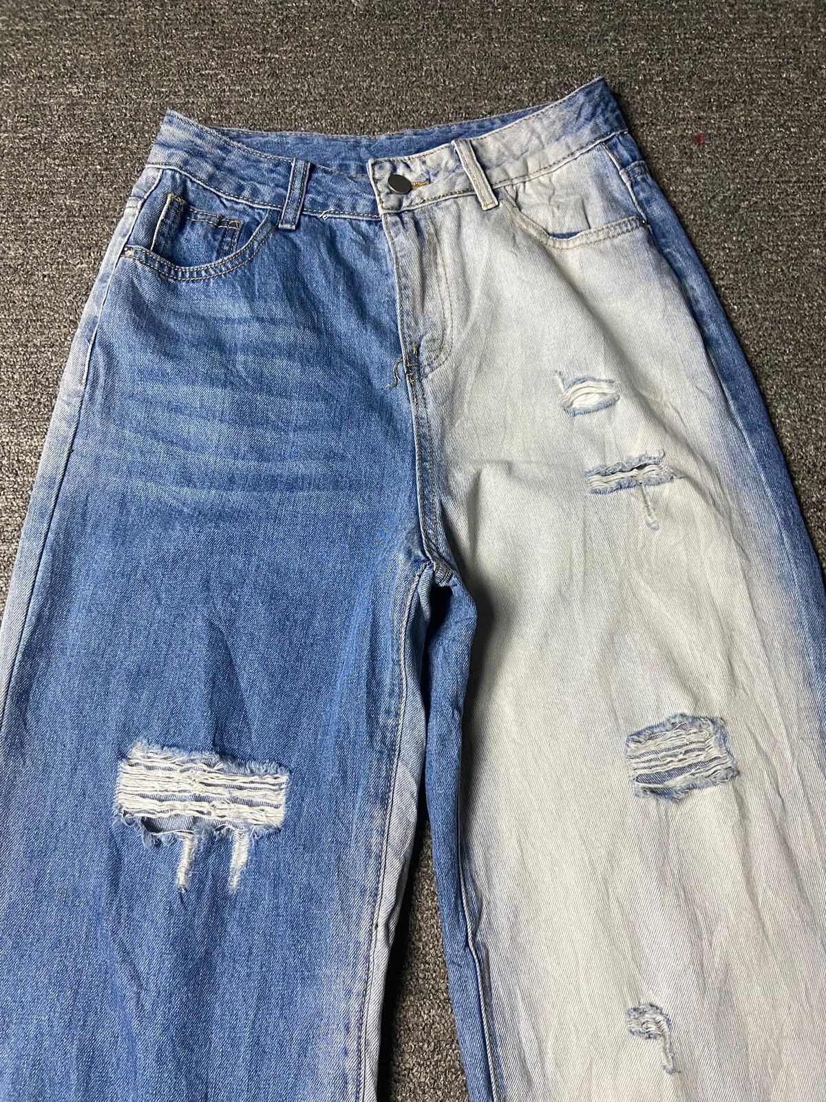 Japanese Brand Me+Emselect Brand Two Tone Ripped Wide Leg Jeans (153) Size US 26 / EU 42 - 9 Thumbnail