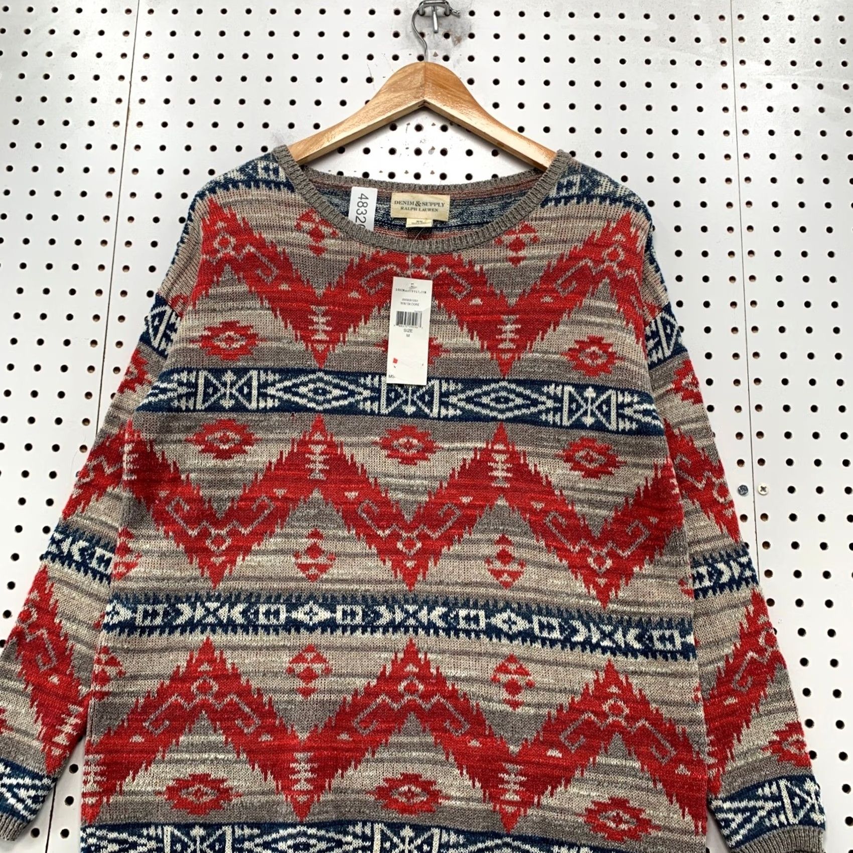 Vintage Denim & Supply Ralph Lauren Womens Southwestern Intarsia Cotton Sweater Red M Size M / US 6-8 / IT 42-44 - 2 Thumbnail