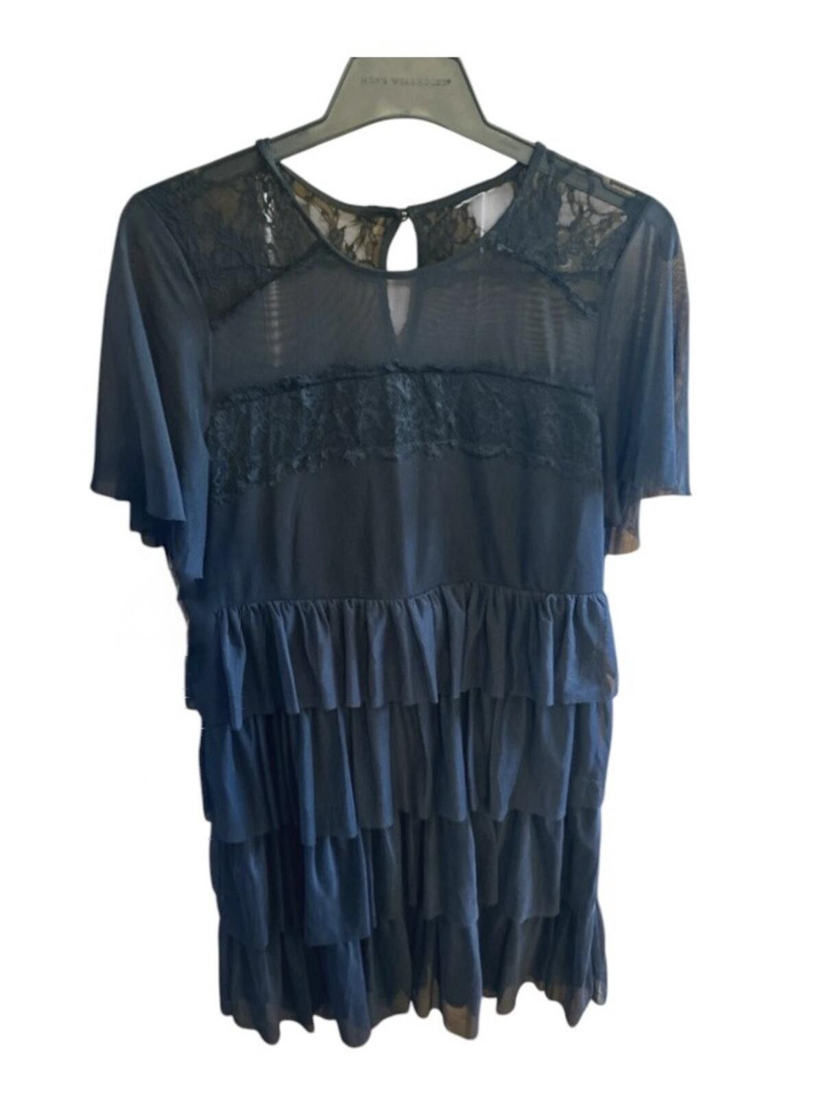 Unknown London Torrid Navy Blue Lace Mesh Tiered Ruffle Dress Plus Size Size ONE SIZE - 1 Thumbnail
