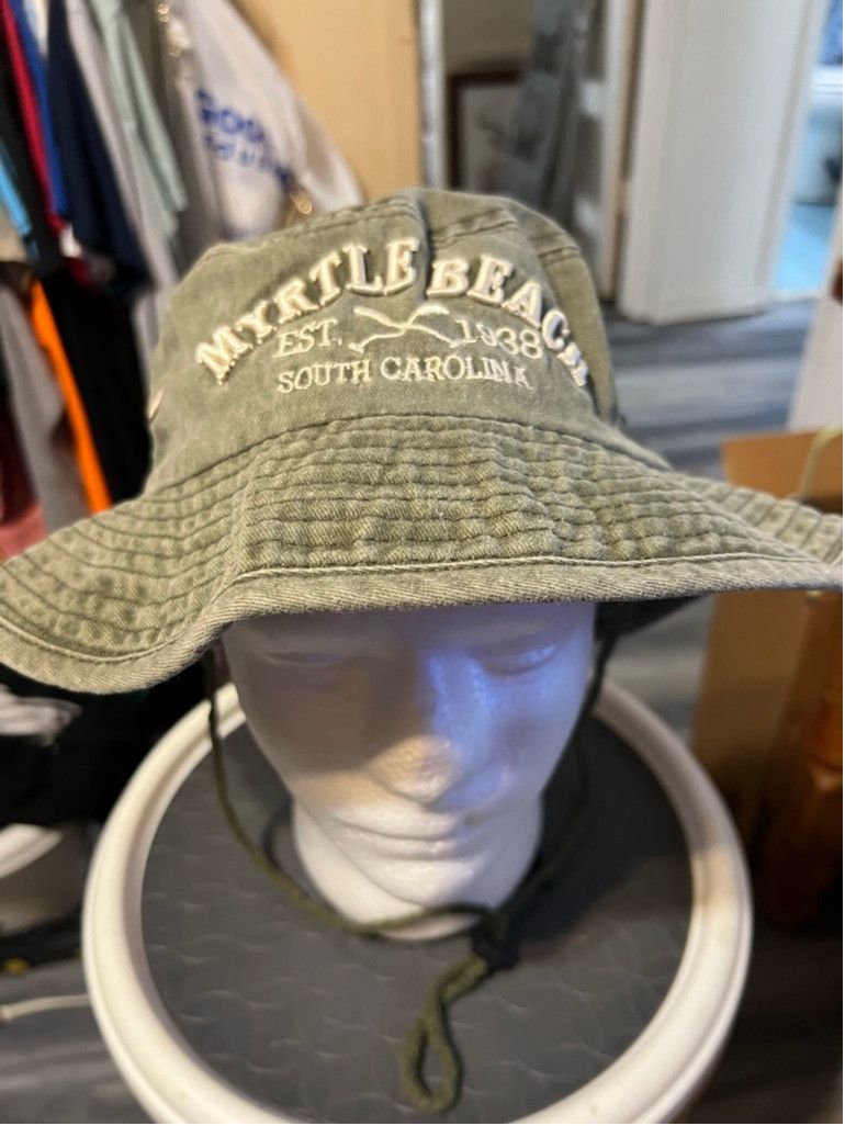 The Unbranded Brand Vintage Lucky 7 Myrtle Beach Olive Green Bucket Hat Size ONE SIZE - 1 Thumbnail