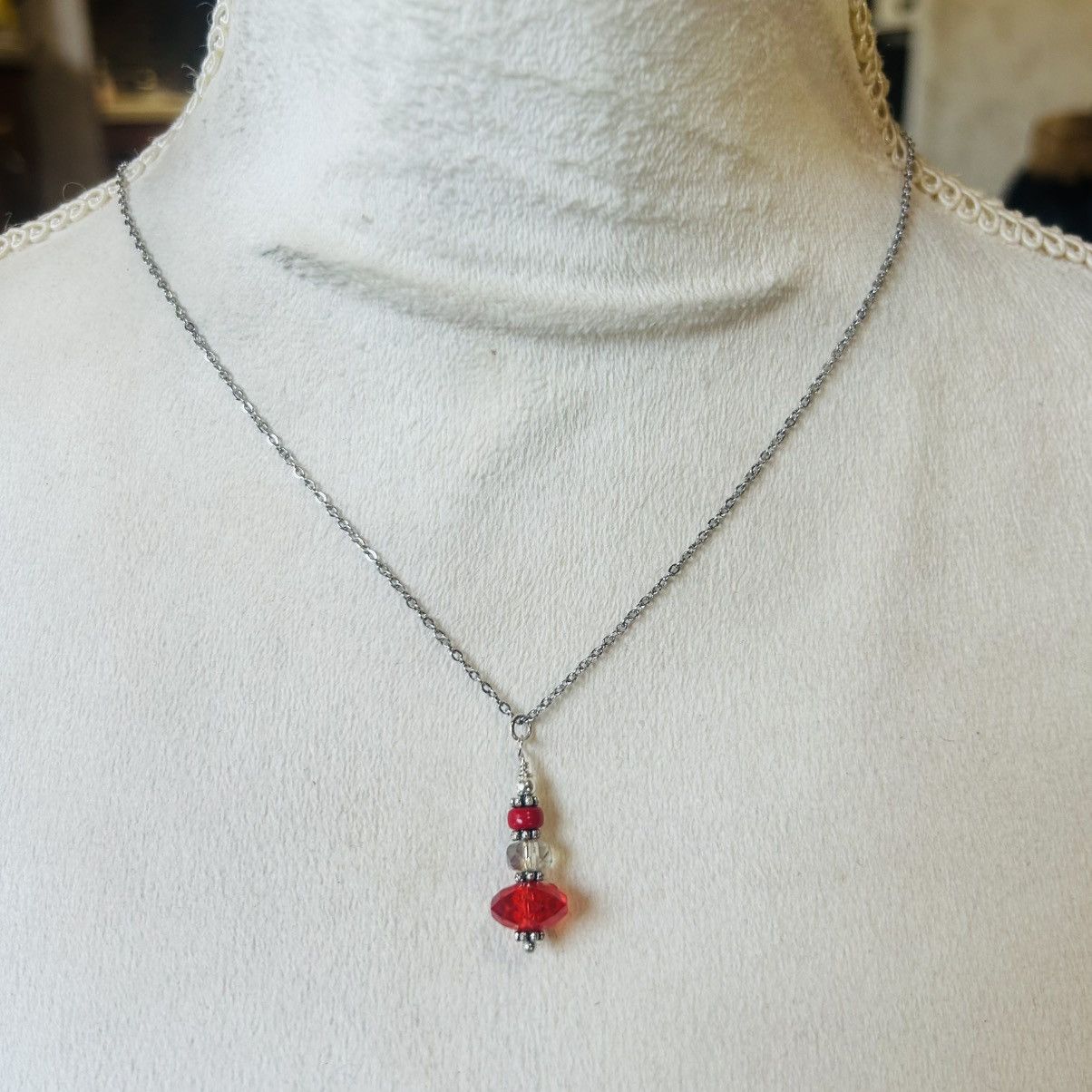 Handmade Handcrafted red coral aurora borealis crystal necklace set Size ONE SIZE - 4 Thumbnail