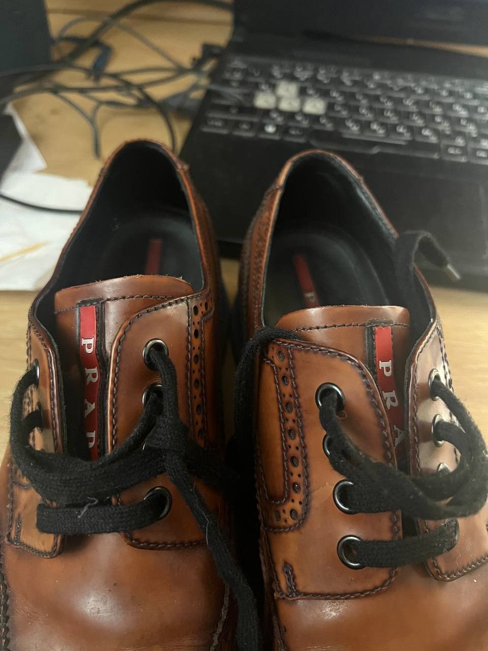 Prada prada brown wingtip lace up round toe leather brogue red tab Size US 9.5 / EU 42-43 - 8 Thumbnail