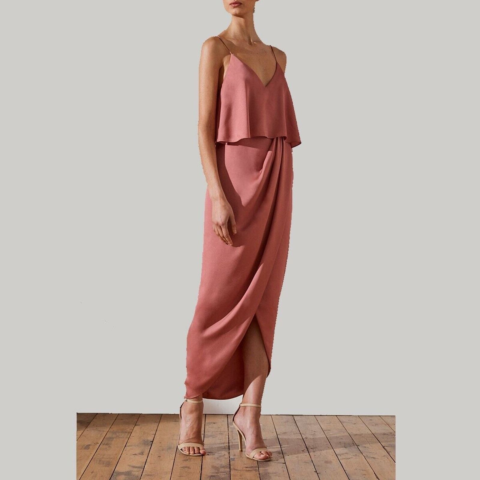 image of Unbrnd Shona Joy Pink Rose Luxe Frill Tulip Hem Maxi Dress Size 4, Women's