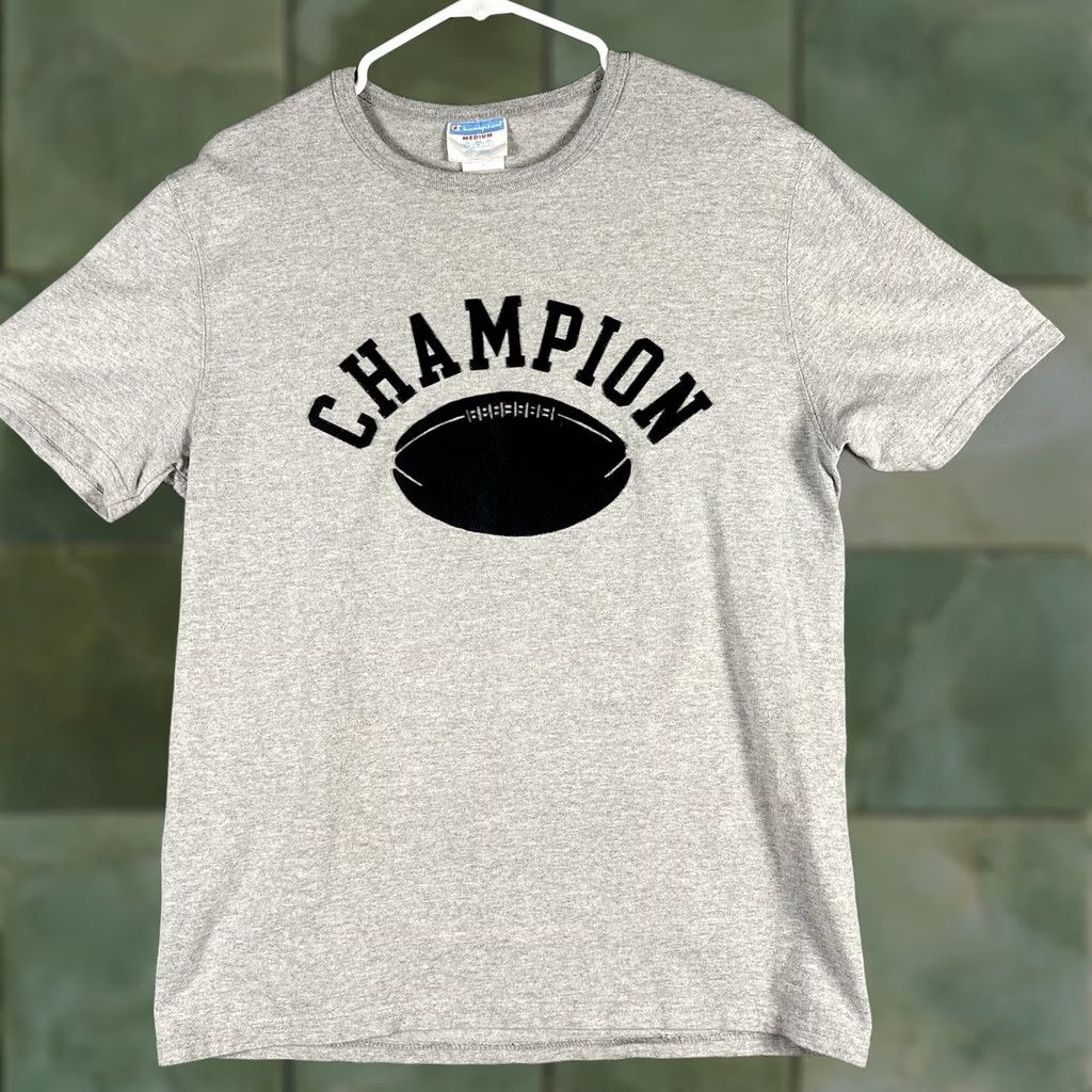 Champion VINTAGE Champion Football T-Shirt Gray Adult Medium Crew