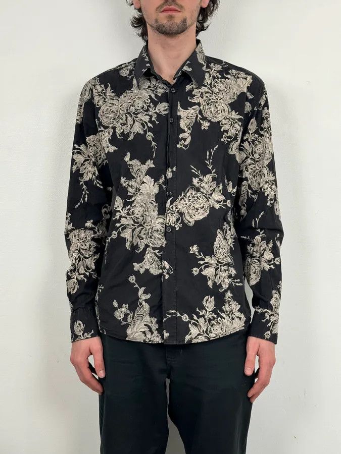 Armani Armani Black & White Floral Abstract Shirt Size US M / EU 48-50 / 2 - 2 Thumbnail
