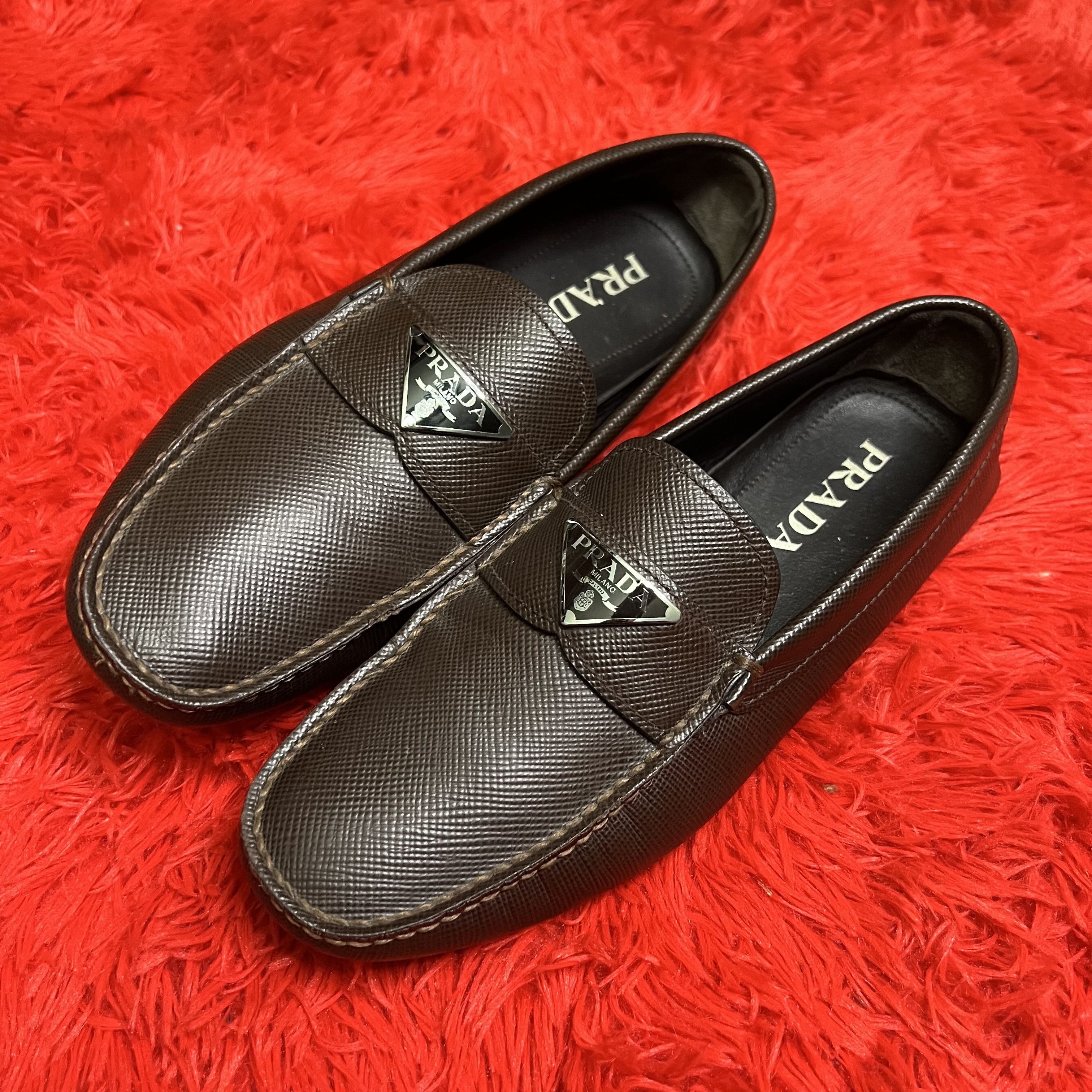 Prada Prada Saffiano Leather Loafers Brown Size US 7 / EU 40 - 1 Thumbnail