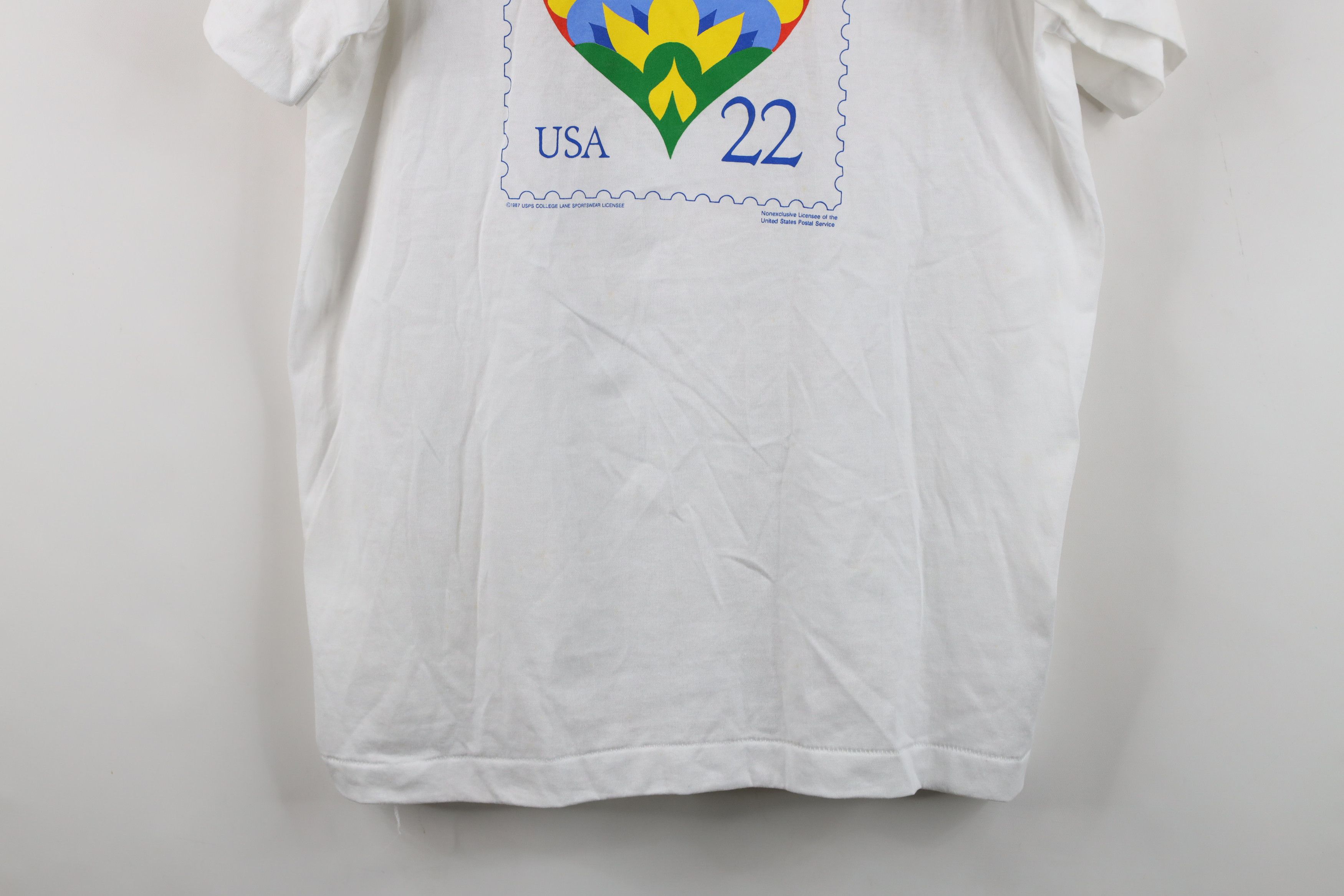 Vintage Vintage 80s Streetwear Stamp Heart Love T-Shirt White USA Size XL / US 12-14 / IT 48-50 - 3 Thumbnail