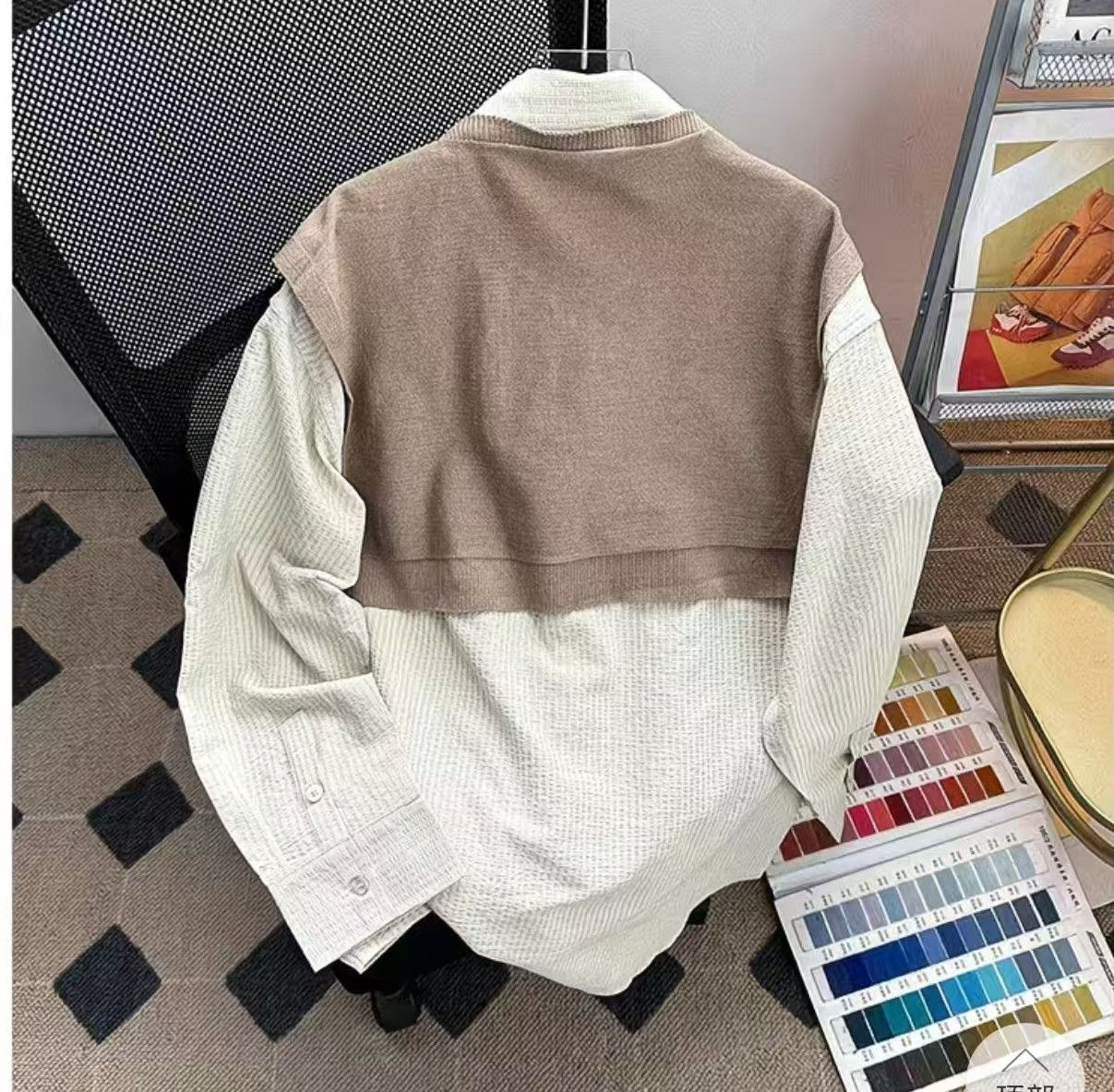 Vintage Fake Two-Piece Knit Shawl Striped Button-Up Size US M / EU 48-50 / 2 - 3 Thumbnail